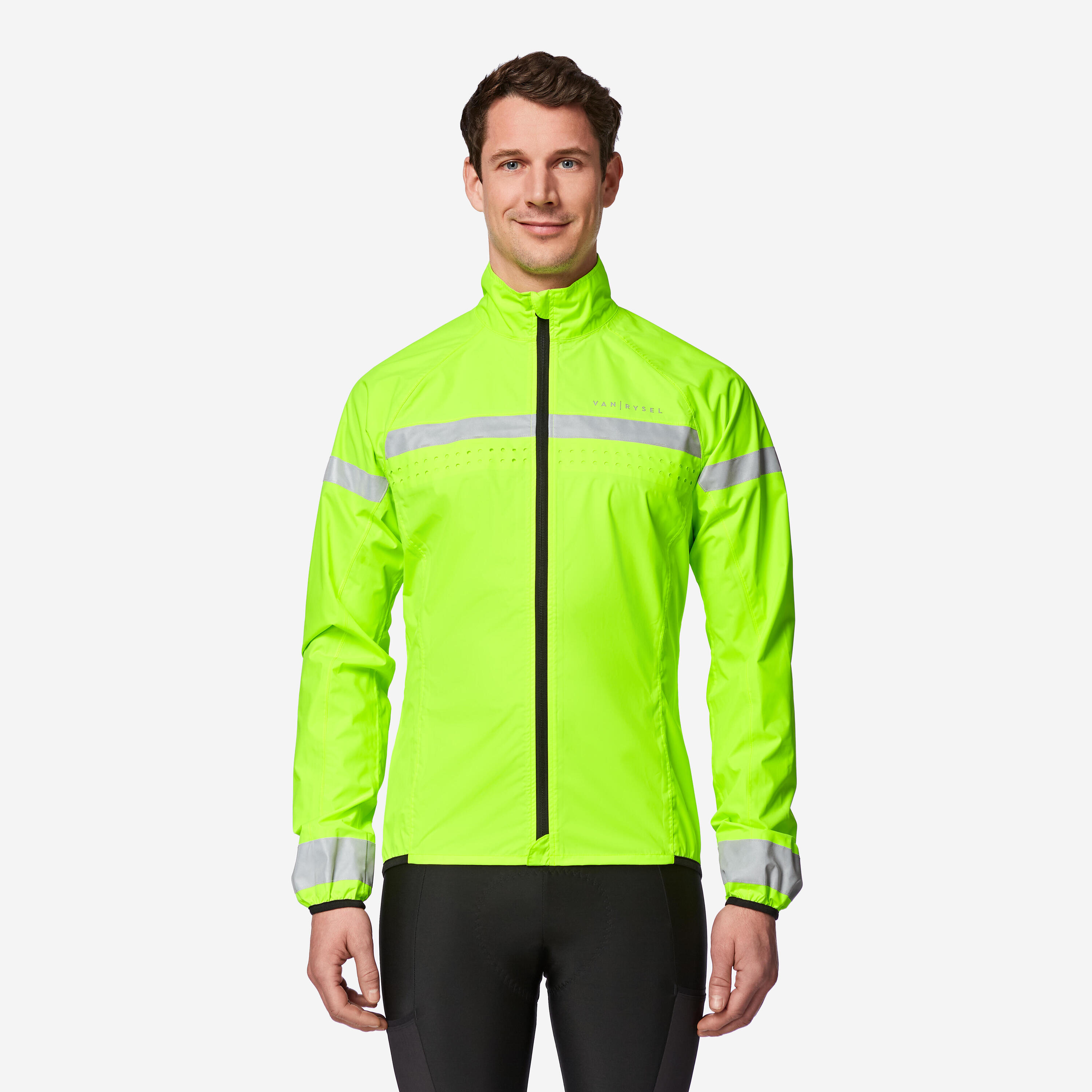 VAN RYSEL Herren langarm Rennrad Regenjacke - RC120 sichtbar EN11353 