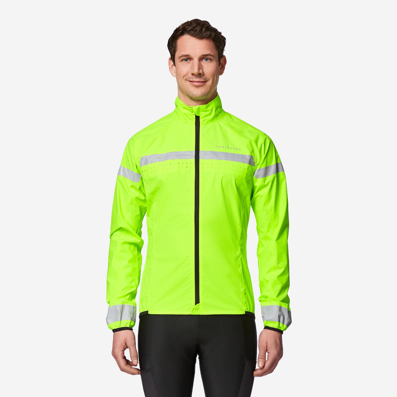 Veste vélo route  manches longues coupe-pluie homme - RC120 visible EN11353