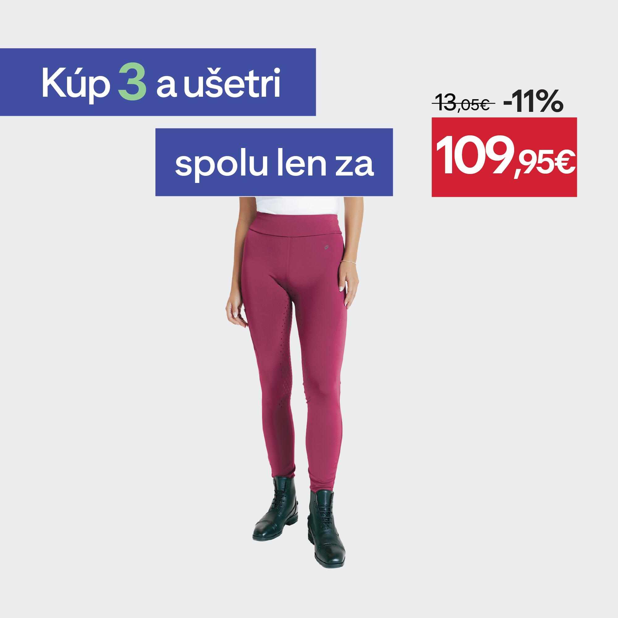 FOUGANZA Dámske jazdecké legíny 500 so silikónovým sedom fialové XS