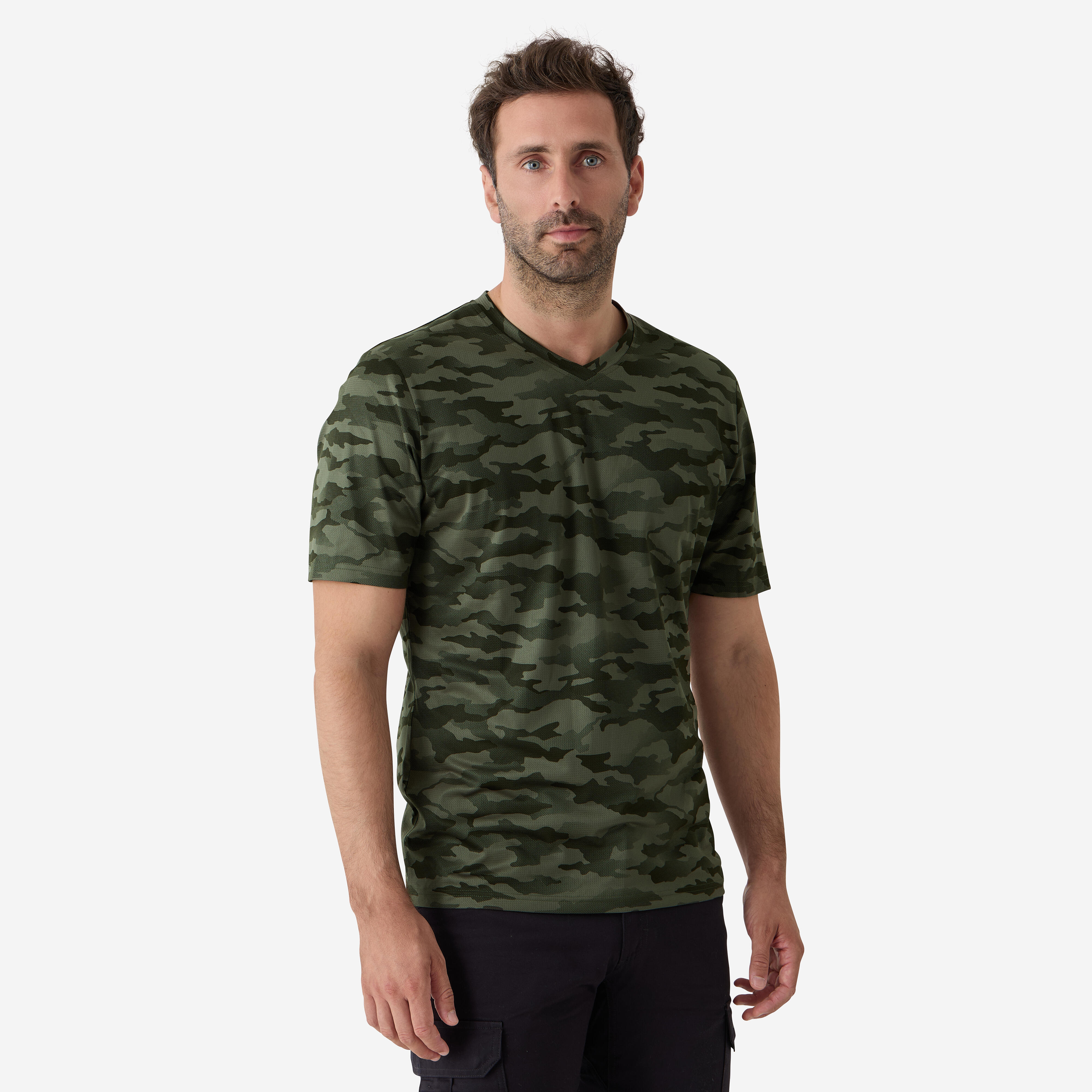 Short-sleeved hunting t-shirt 100 green camo