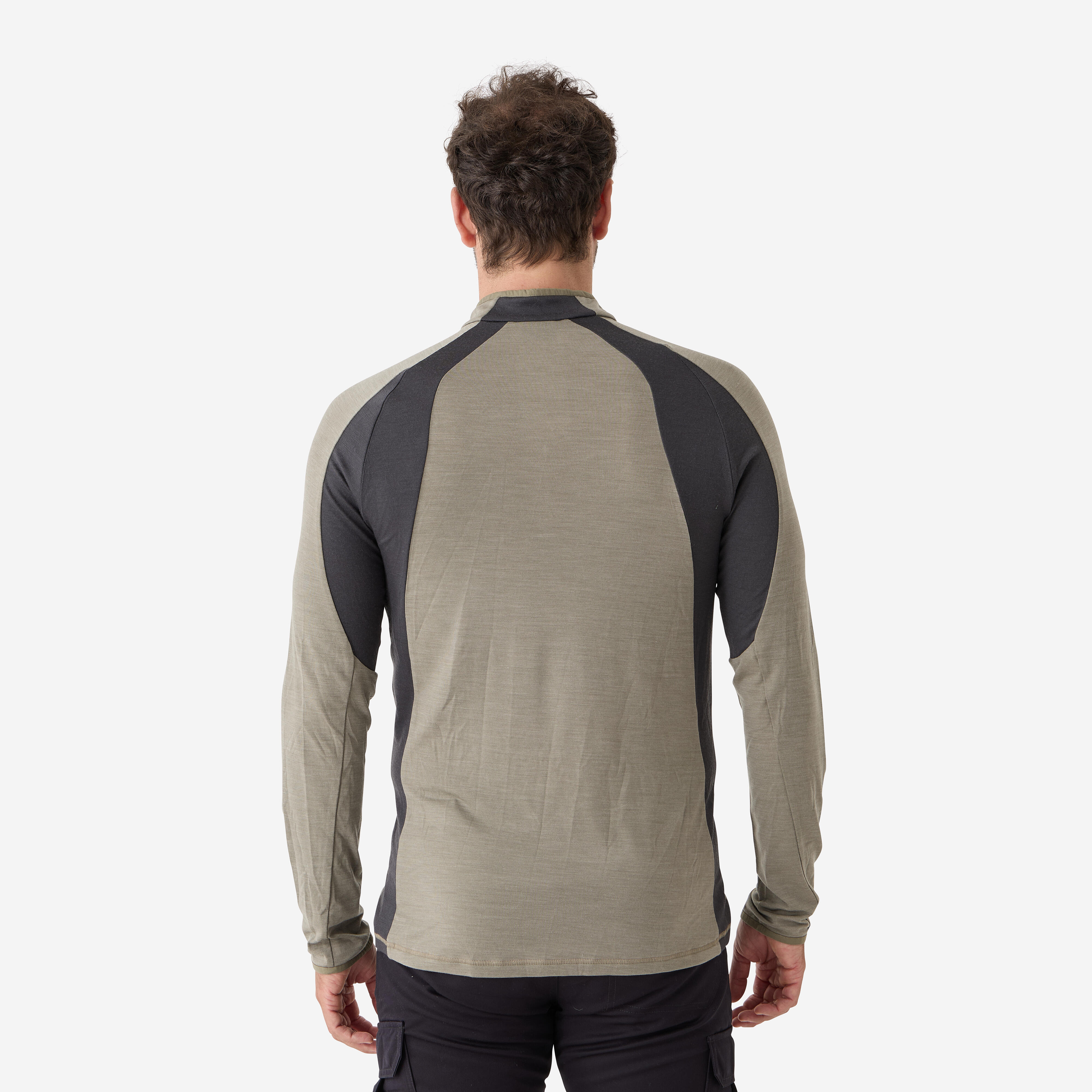 Men Long-sleeved Breathable Merino Wool Zipped T-shirt - 900 Green - SOLOGNAC