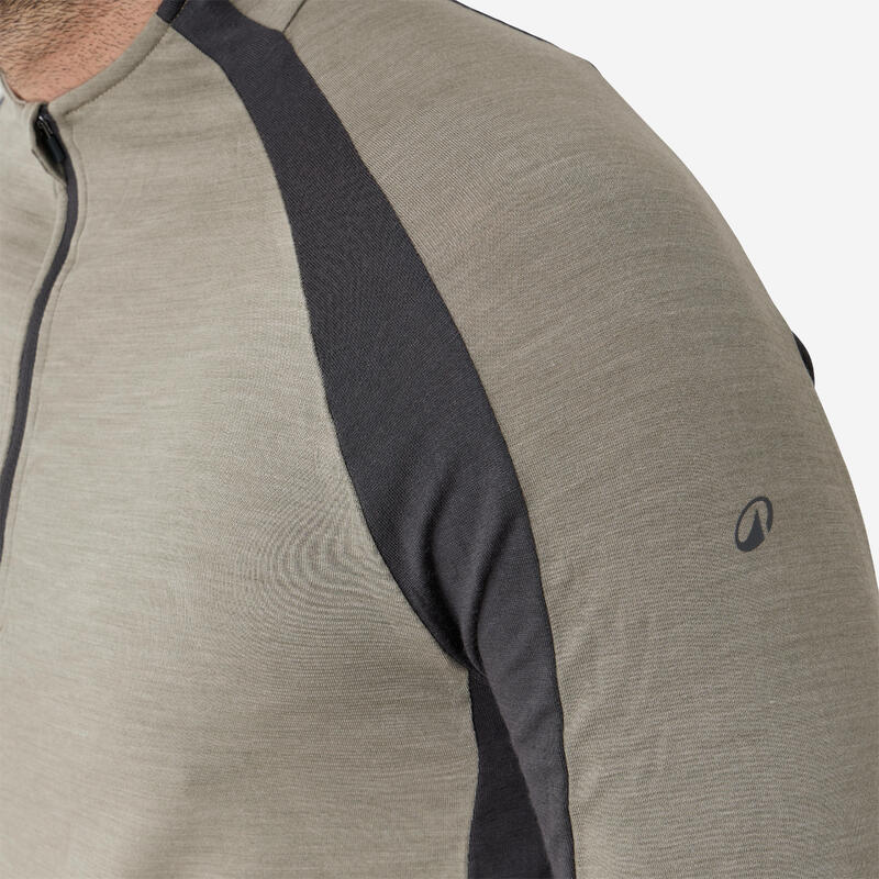 T-shirt manches longues laine mérinos respirant et zippé homme - 900 vert clair