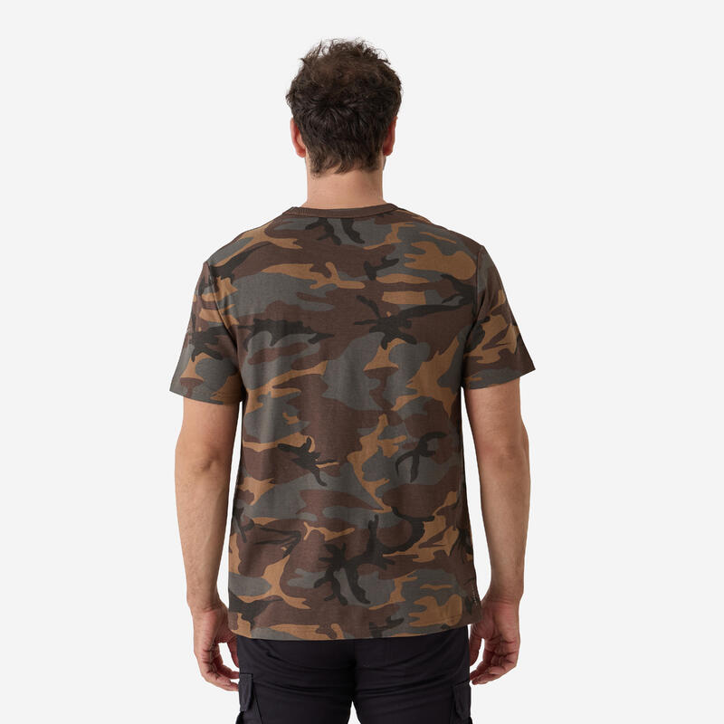 Erkek Kısa Kollu Kamuflaj Tişört - Yeşil - Woodland 100