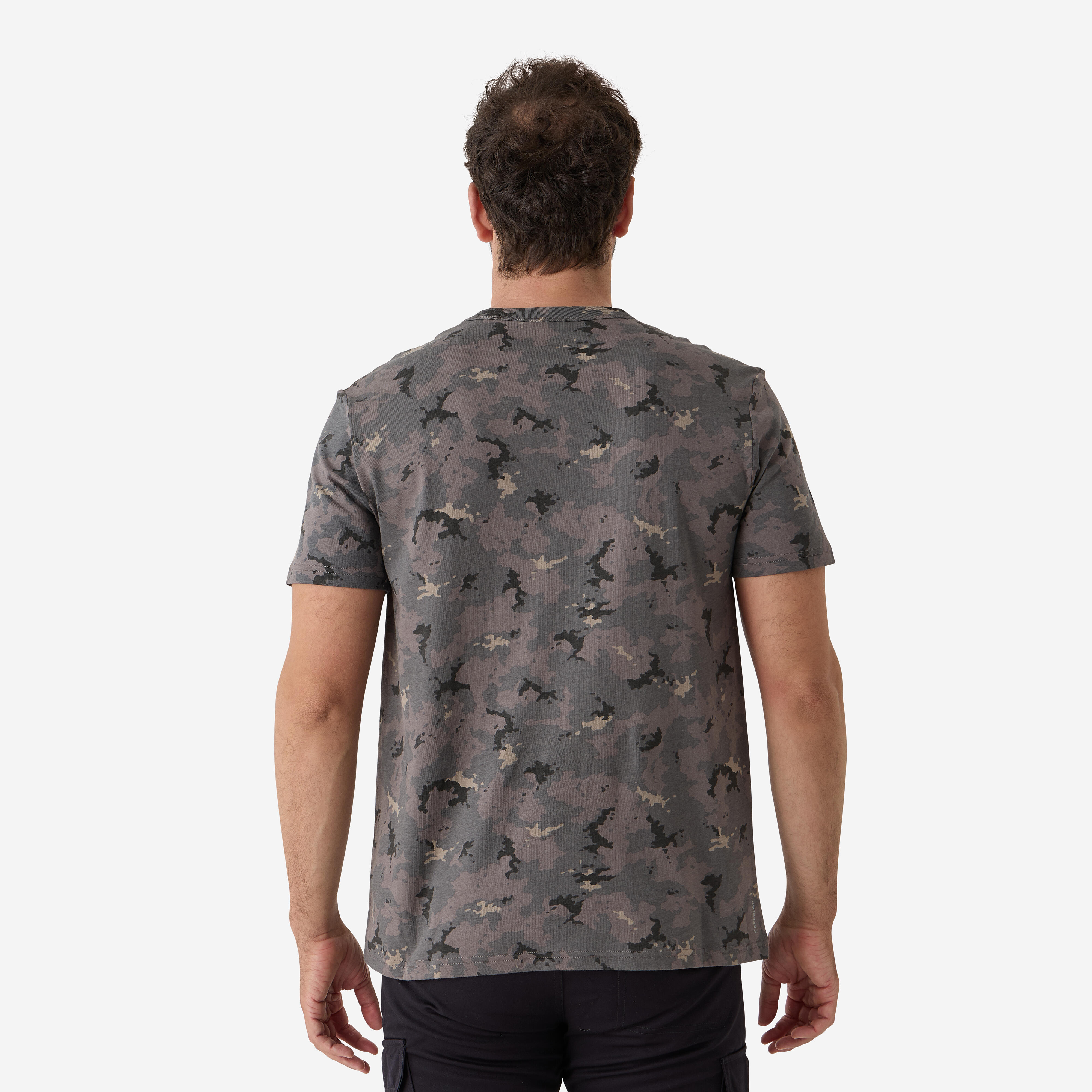 Men Cotton T-Shirt Army Military Camo Print -100 - BLACK