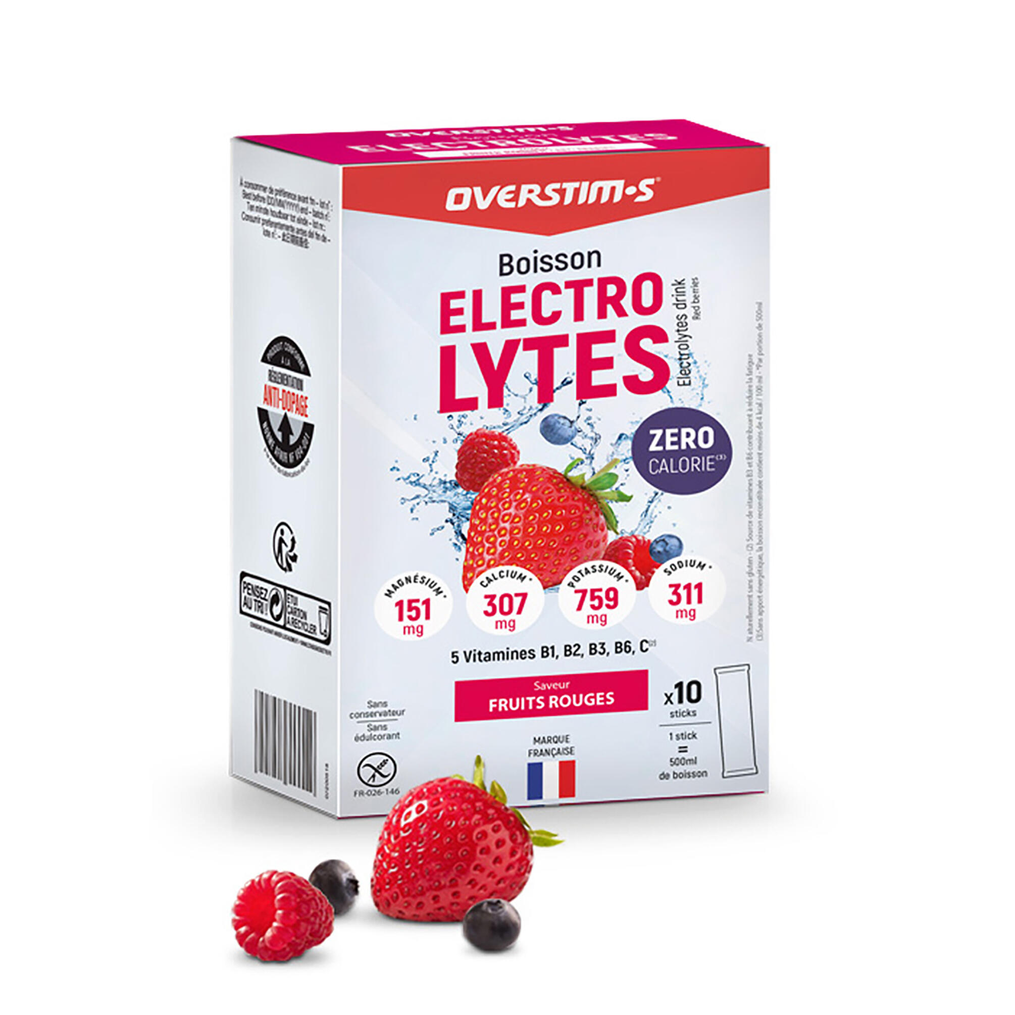 OVERSTIM.S Bebida de Eletrólitos Frutos Vermelhos (Zero Calorias) (10 saquetas x 8 g)