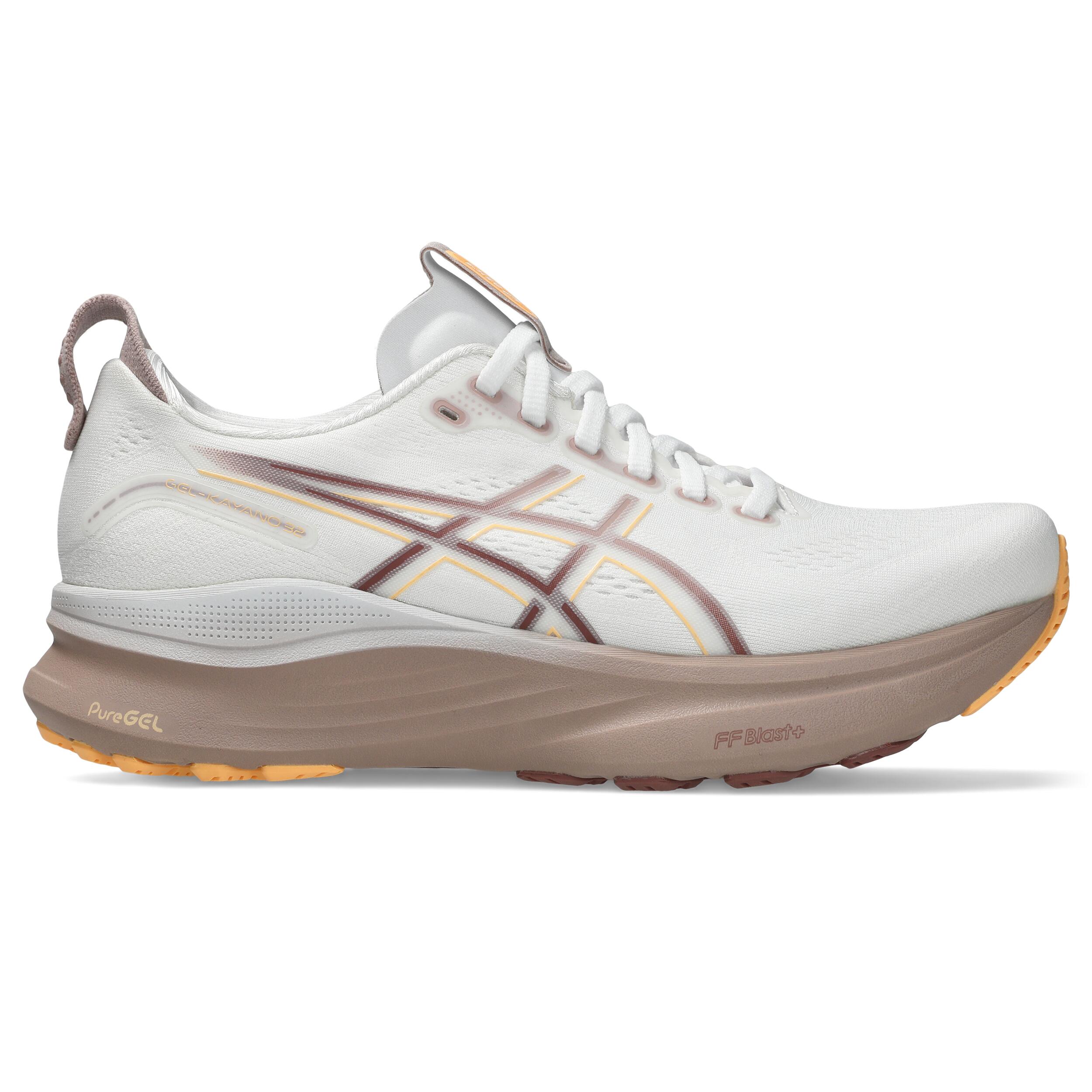 Chaussures de Running Femme, Asics GEL-Kayano 32 Blanc Orange Bordeaux
