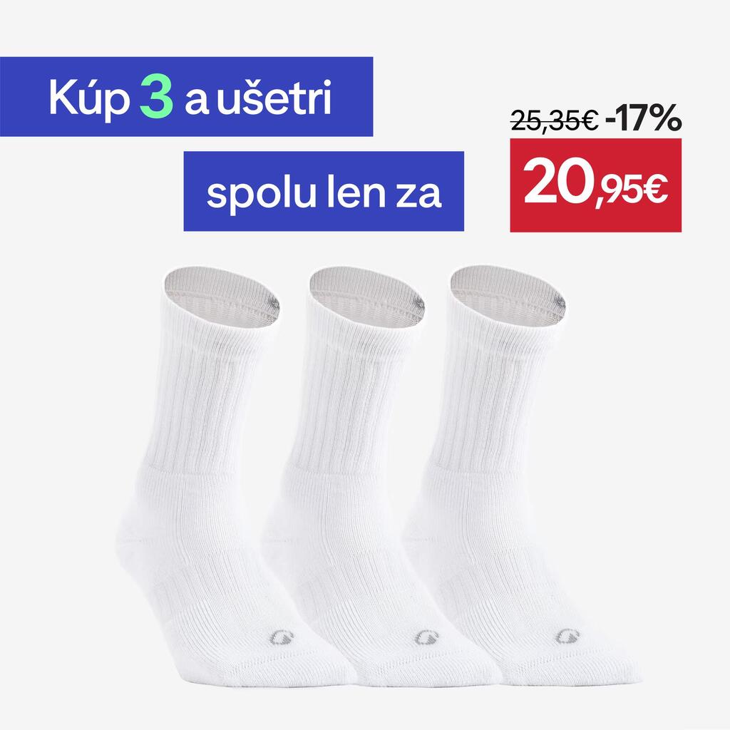 Tenisové ponožky RS 500 vysoké 3 páry biele