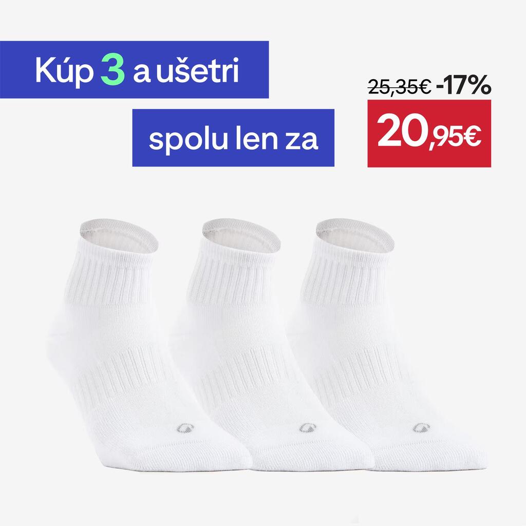 Športové ponožky RS 500 stredne vysoké 3 páry biele