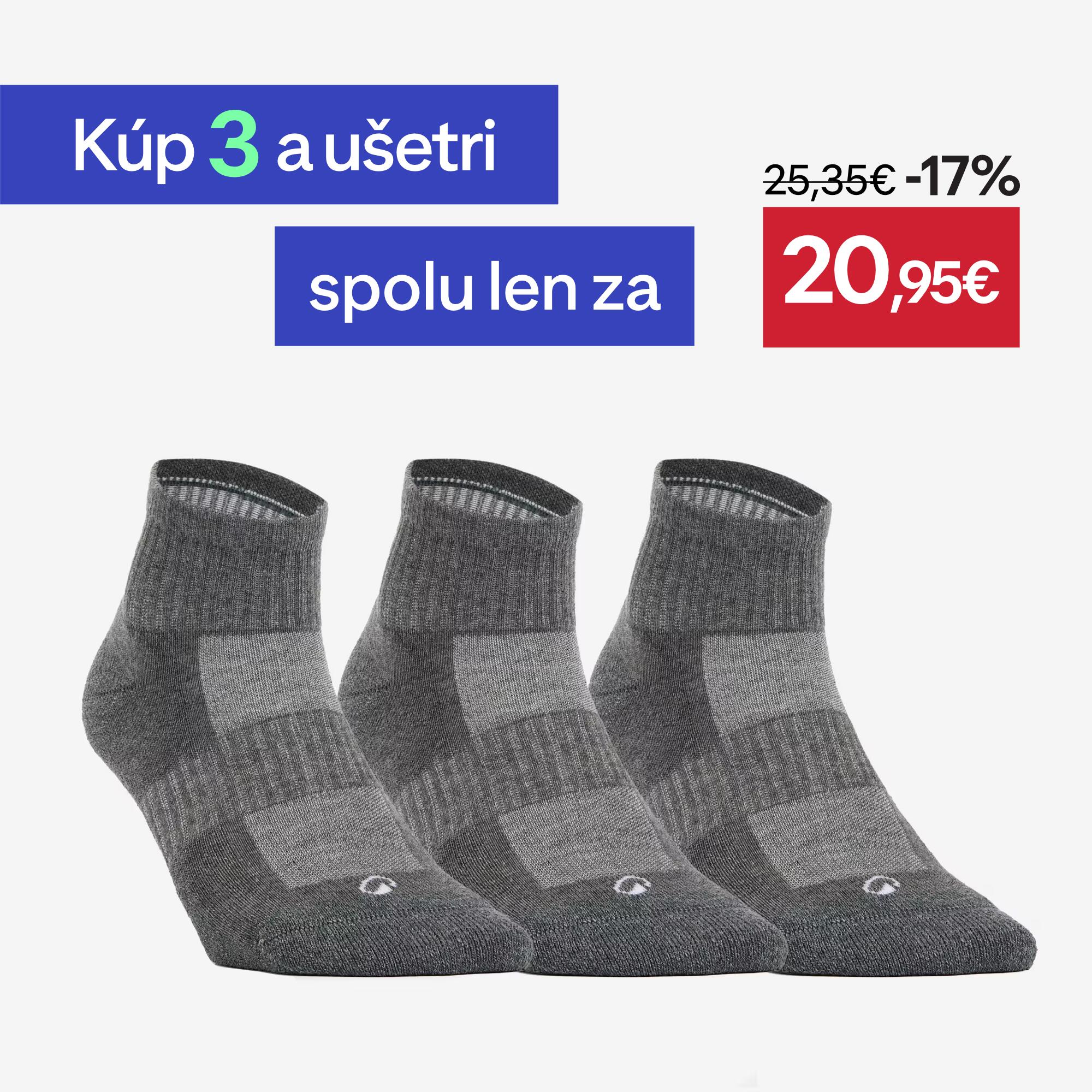 DECATHLON Športové ponožky RS 500 stredne vysoké 3 páry sivé 35-38