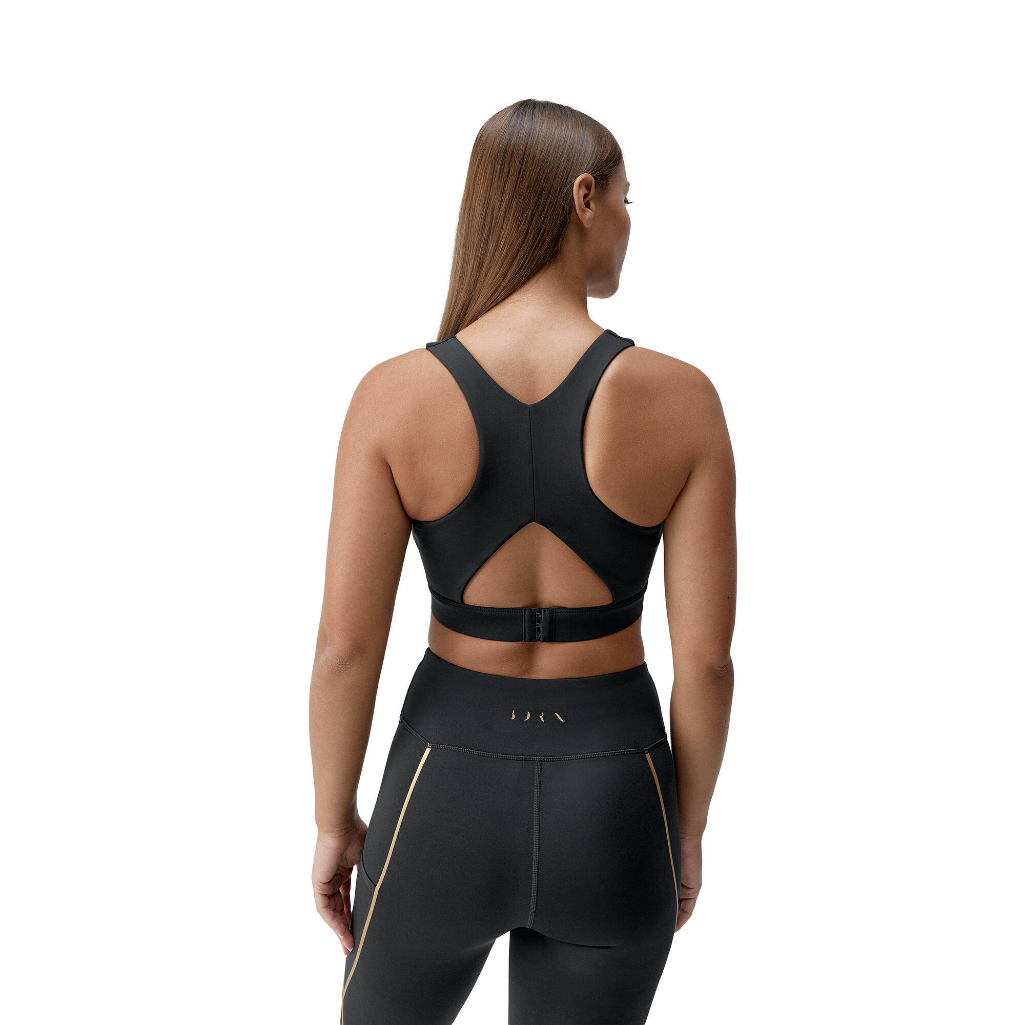 Sujetador deportivo sujeción alta Mujer Born living yoga negro con dorado 4/4