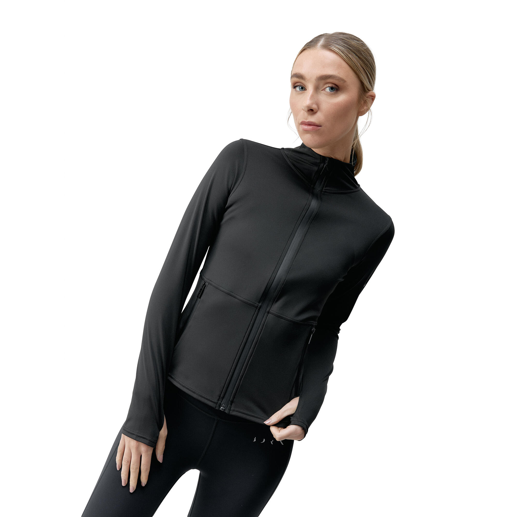 Chaqueta Born Living Yoga mujer tejido Skin_move bolsillos con cremallera negro 3/4