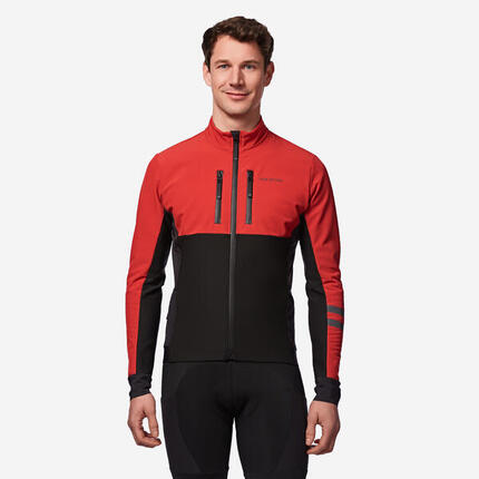 Chaqueta Ciclismo Carretera EDR Hombre Negro-Rojo Invierno