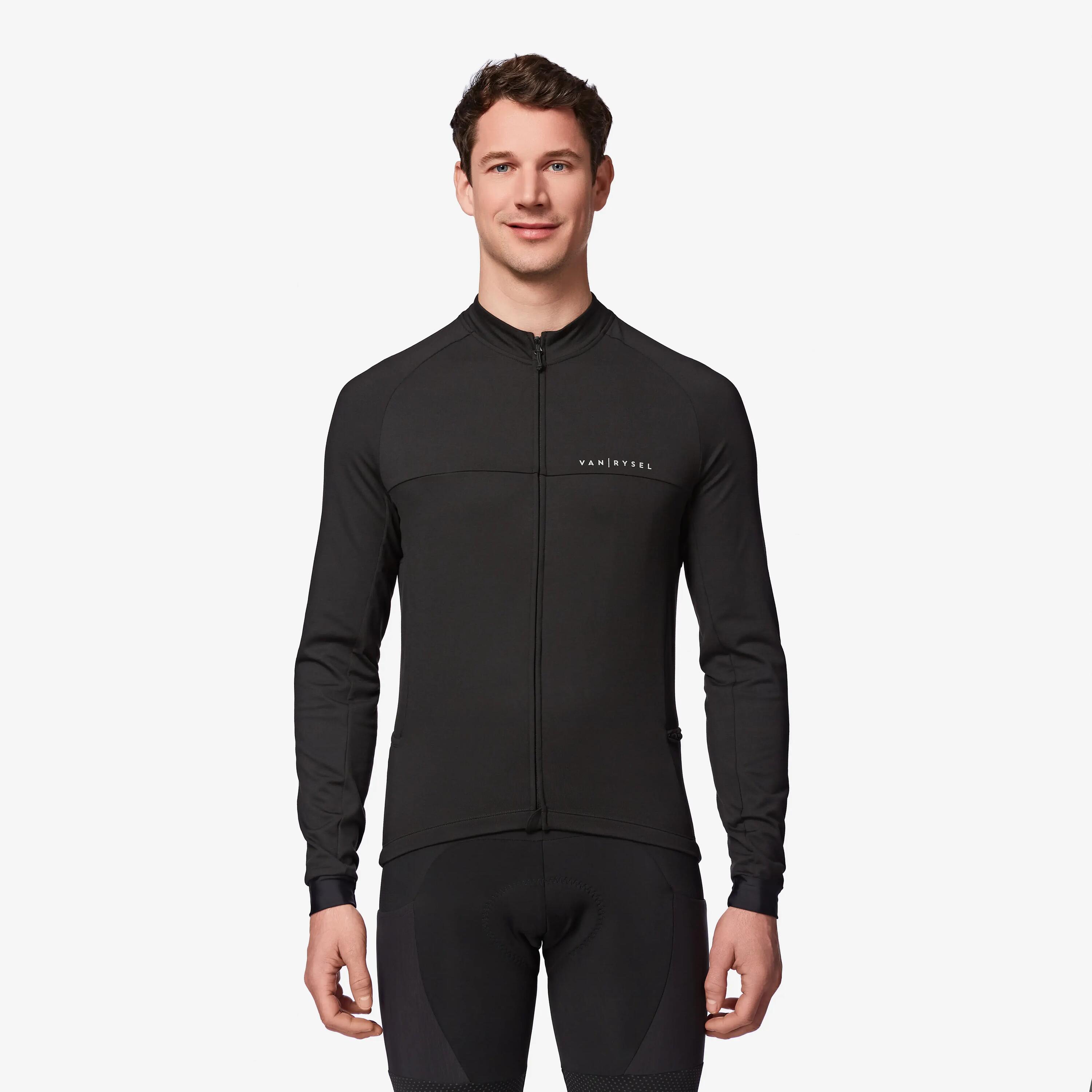 Men's Road Cycling Long-Sleeved Jersey RC100 - Black -  1