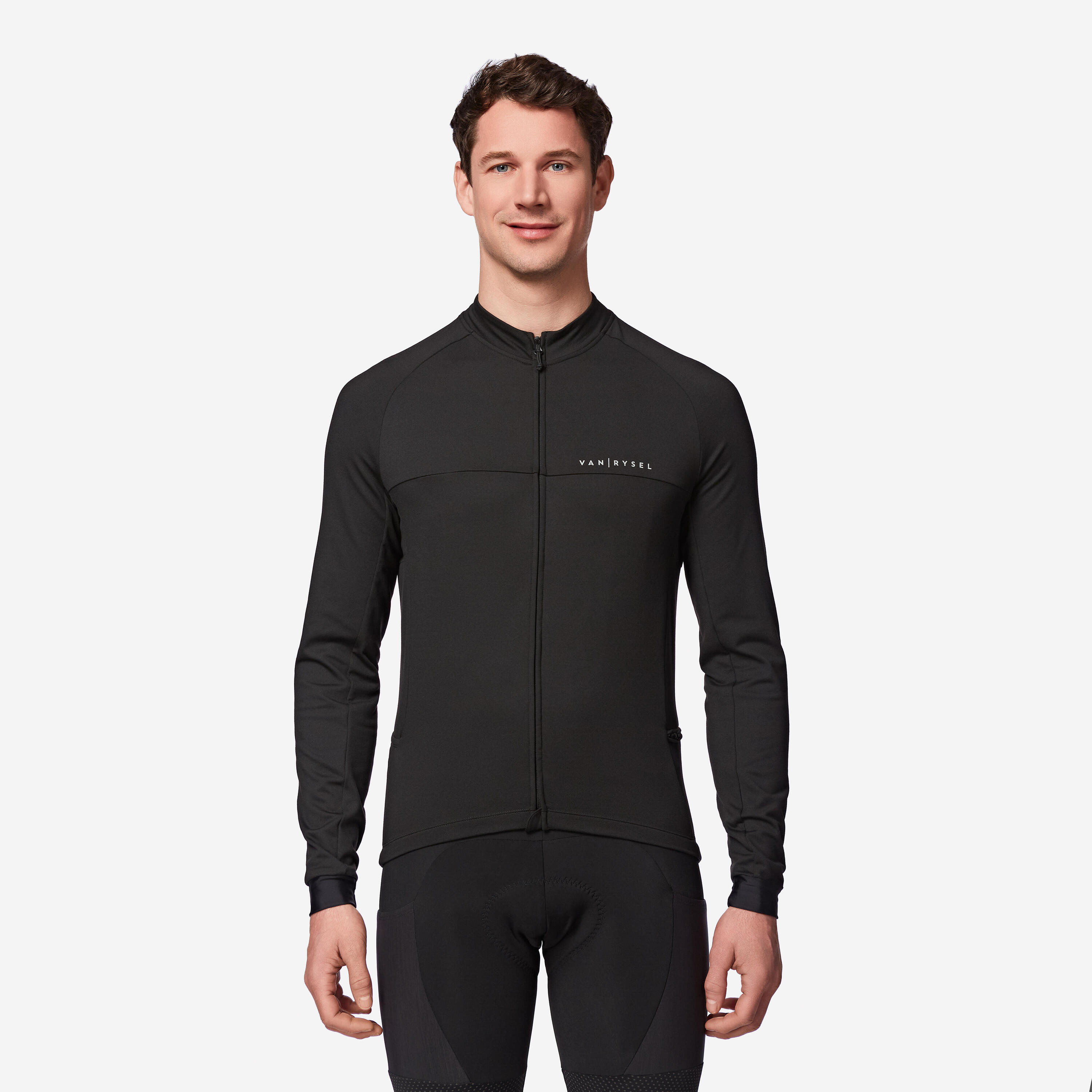 Fietsshirt met lange mouwen voor heren tussenseizoen RC100 zwart