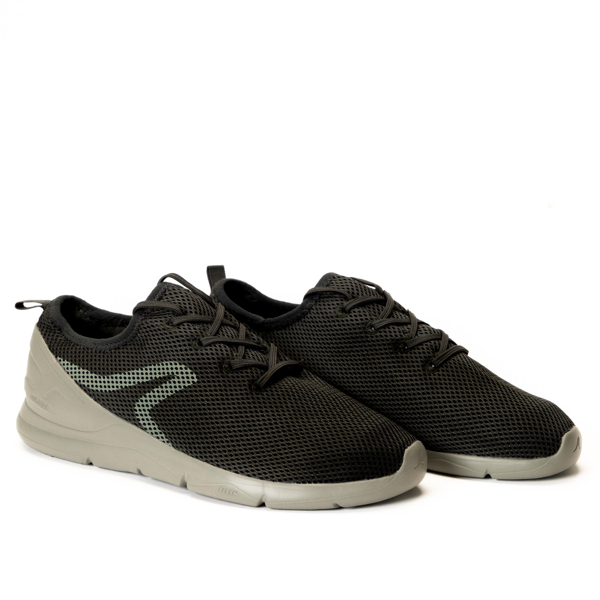 Men Walking Shoes with Breathable Mesh, Cushioning, PW 100 - Black and Khaki