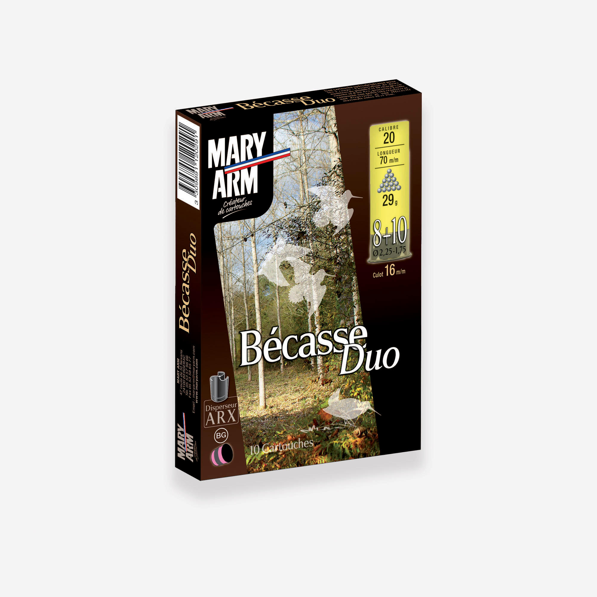 Cartouche becasse duo 29g calibre 20/70 plomb n°8/10 x10 1/2