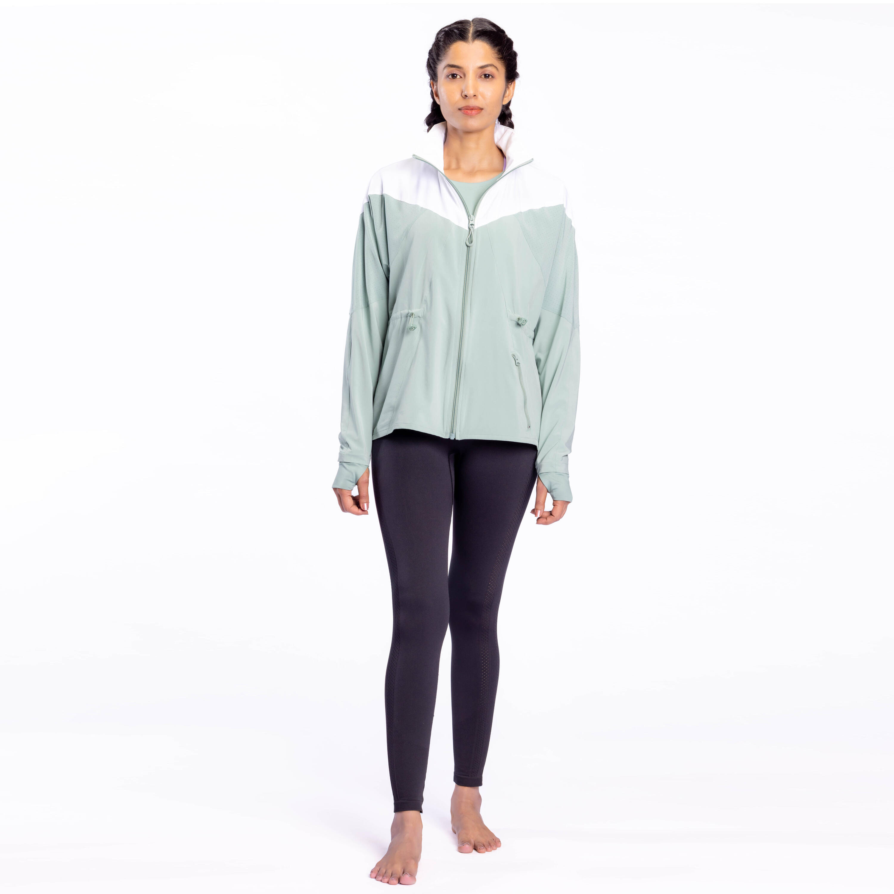 Women Sports Jacket, Hooded, Quick Dry and Lightweight FJA 500 - Frozen Green -  1