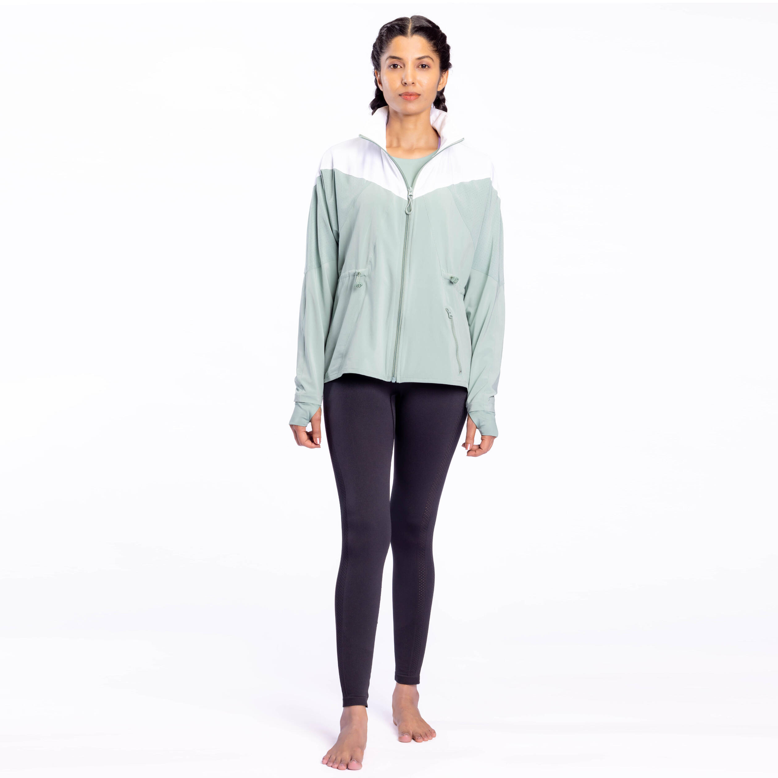 Women Sports Jacket, Hooded, Quick Dry and Lightweight FJA 500 - Frozen Green