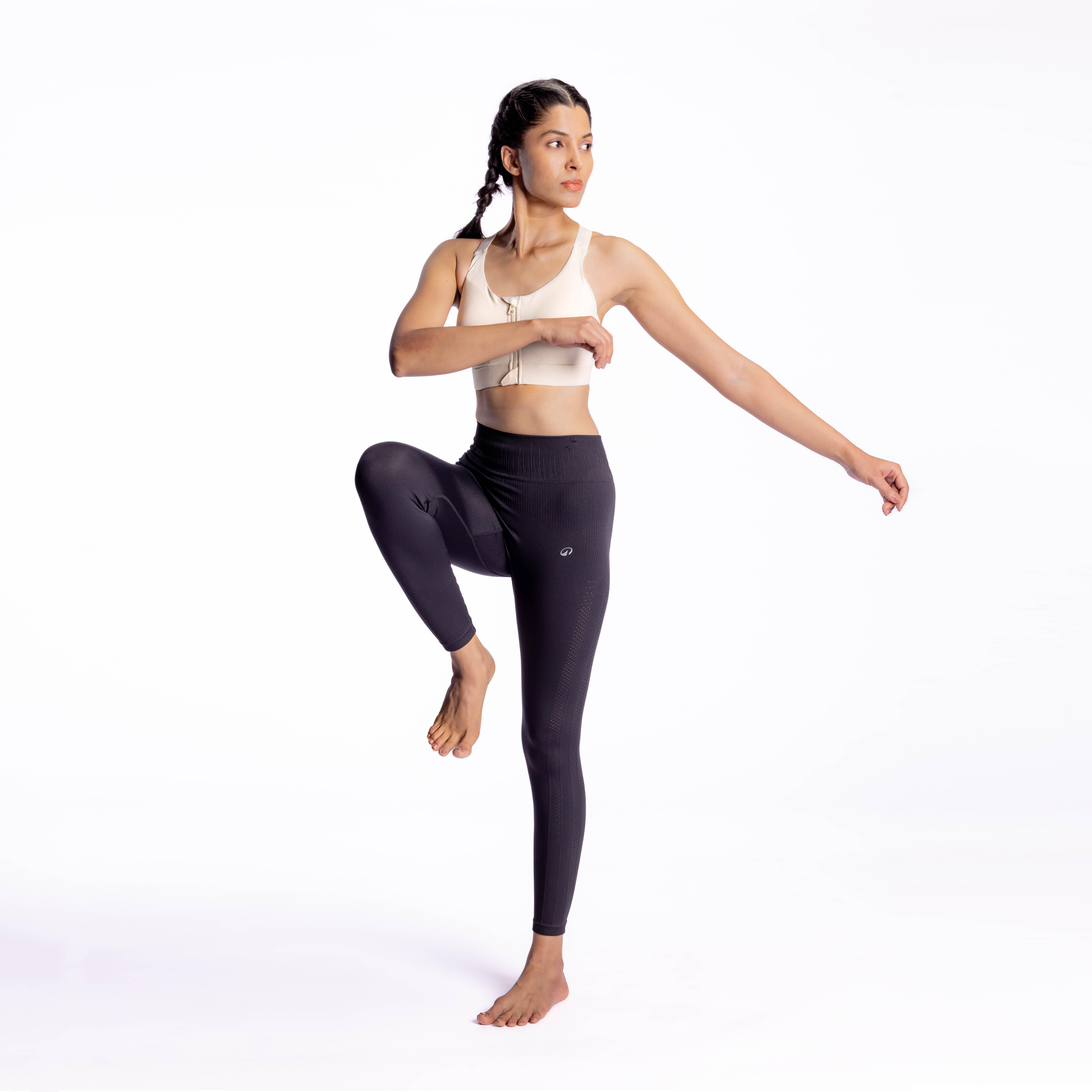 Women's High Support Zipped Sports Bra with Cups - Beige