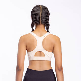 Women Sports Bra, Padded with Zip Detailing, High Support - Beige