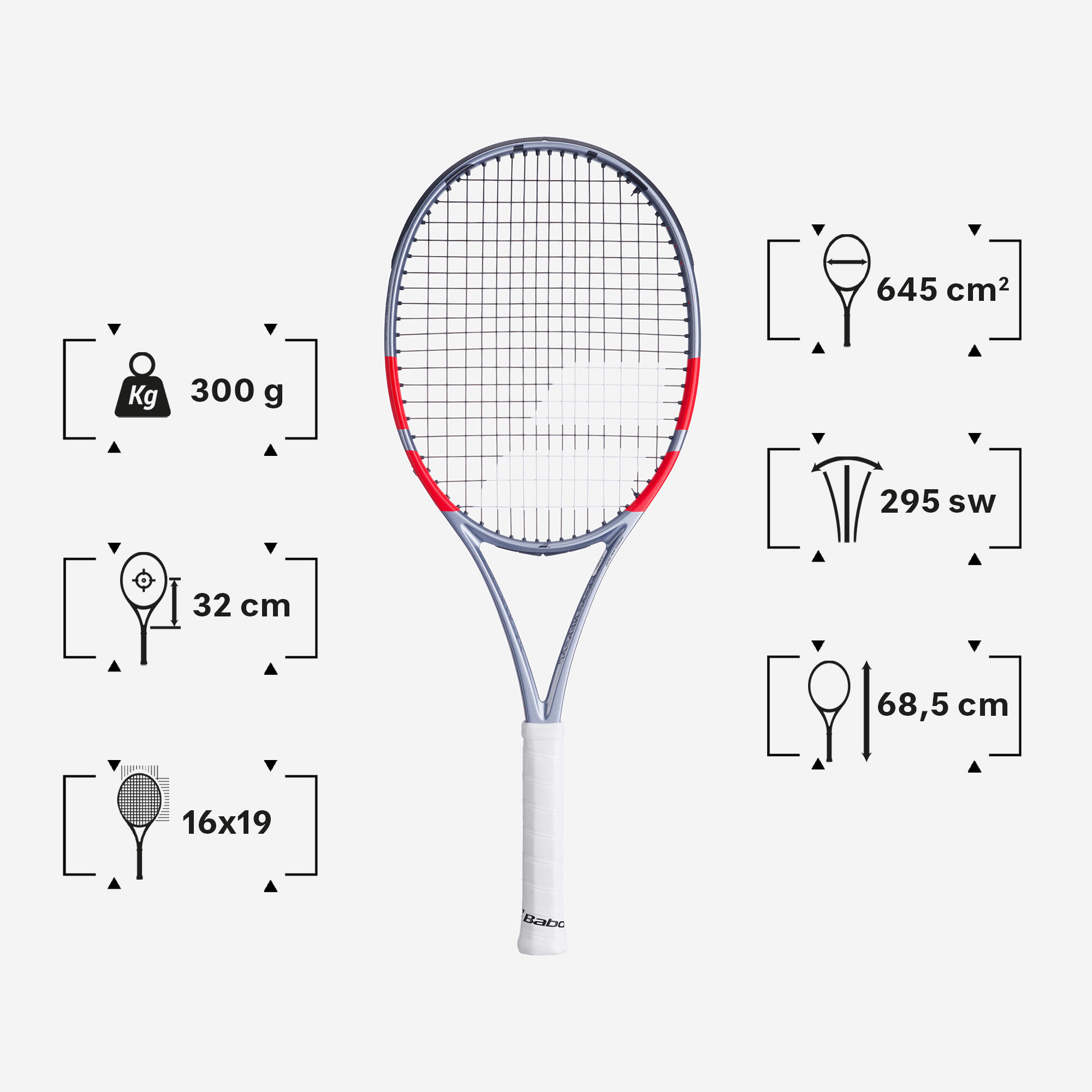 Raqueta de tenis adulto - Babolat Pure Strike 100 16x19 gris naranja 2025 300 g 2/6