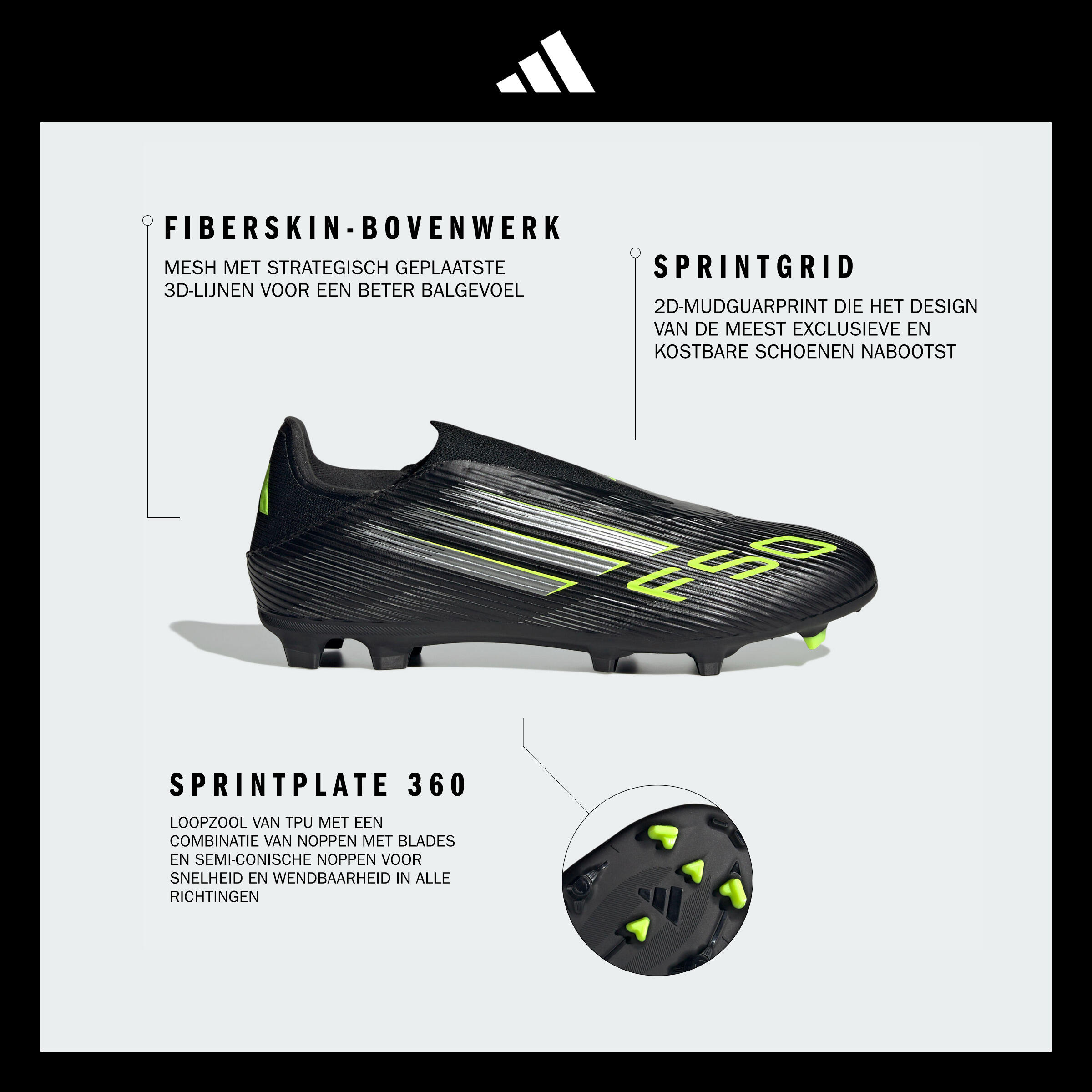 Tweedehands - adidas F50 League LL FG/MG voetbalschoenen zonder veters zwart 3/11