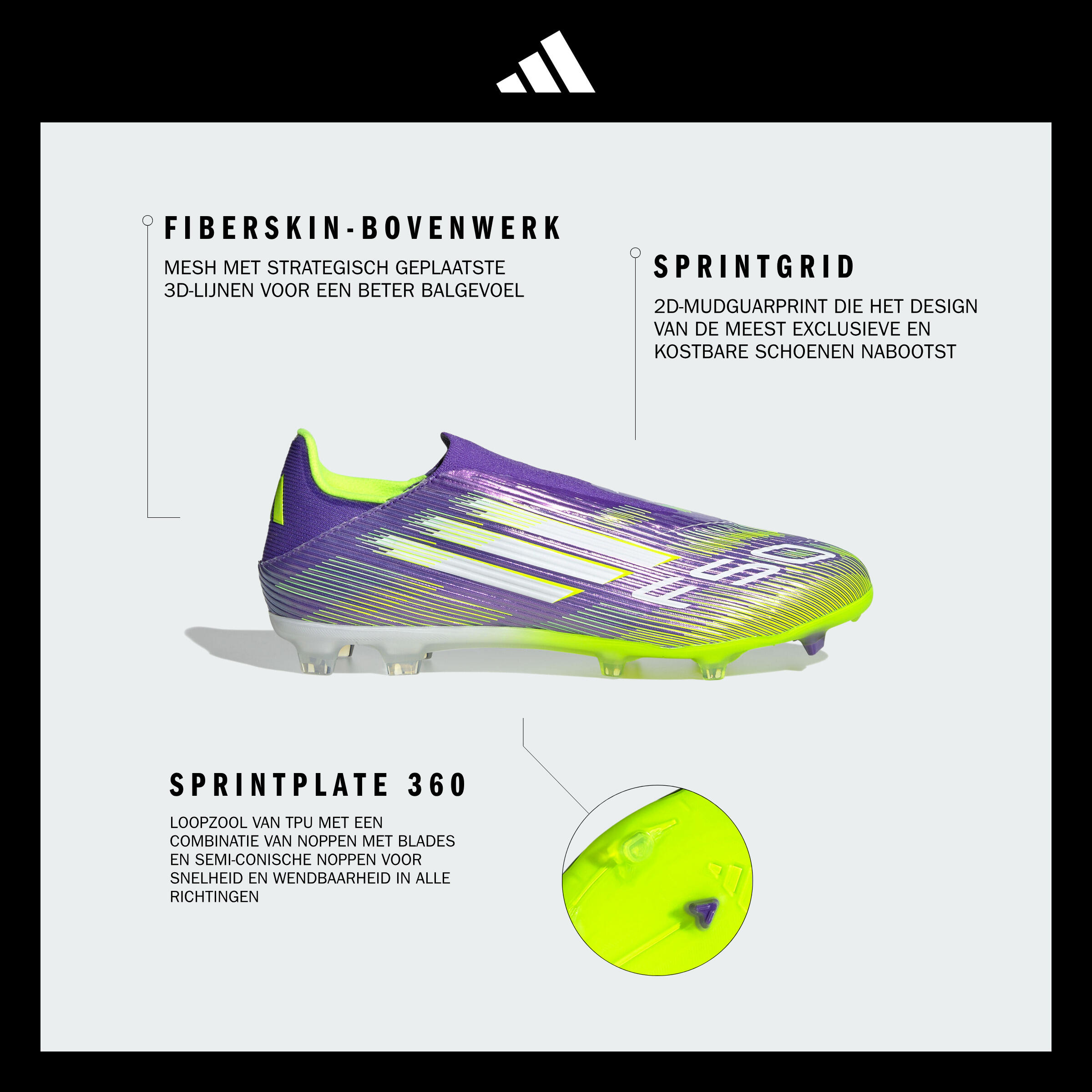 Tweedehands - adidas F50 League LL FG/MG voetbalschoenen zonder veters paars/... 3/11