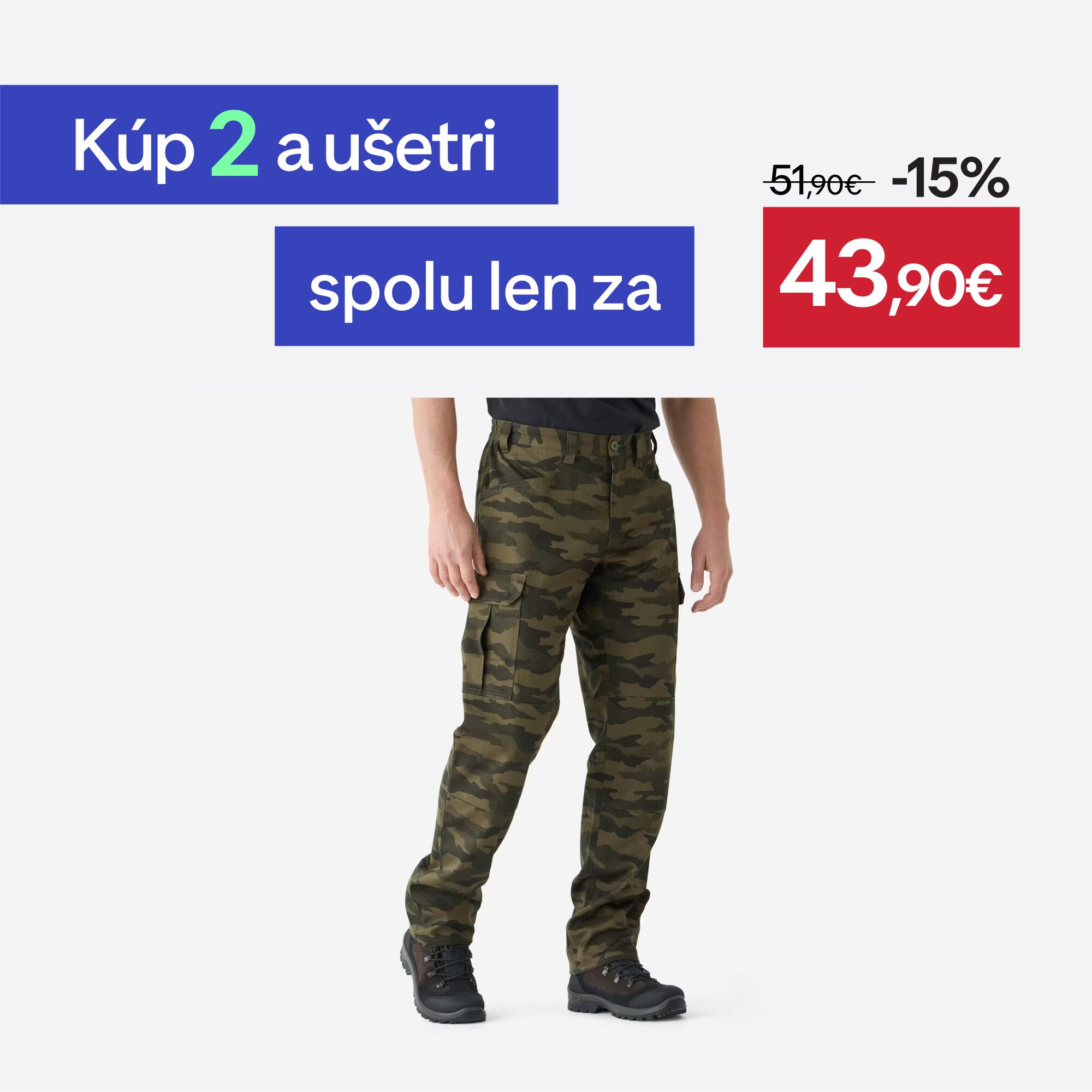 SOLOGNAC Kapsáčové nohavice Steppe 500 maskáčové hnedé 4XL