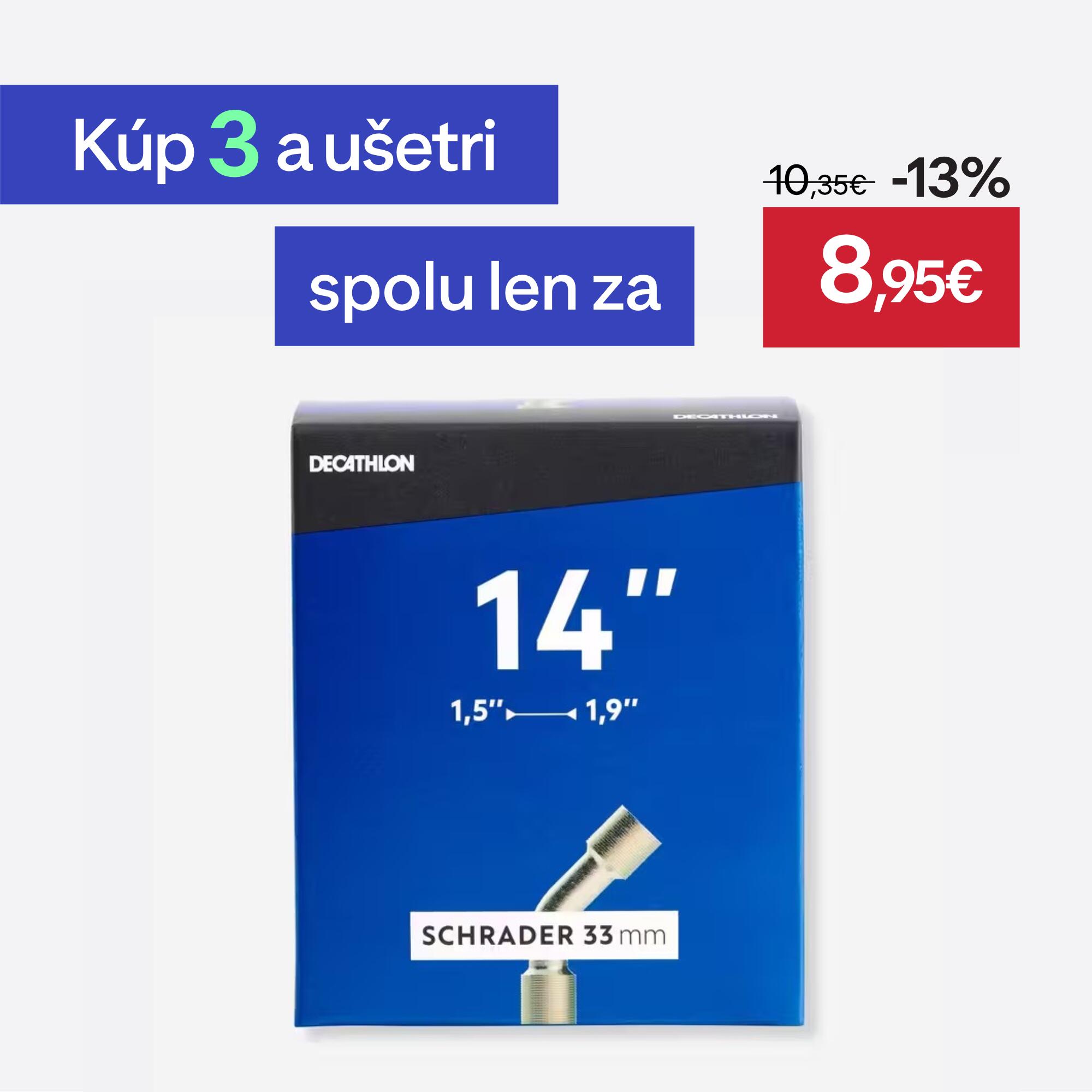 DECATHLON Duša 14" od 1,5 do 1,9 mm so zahnutým ventilom SCHRADER