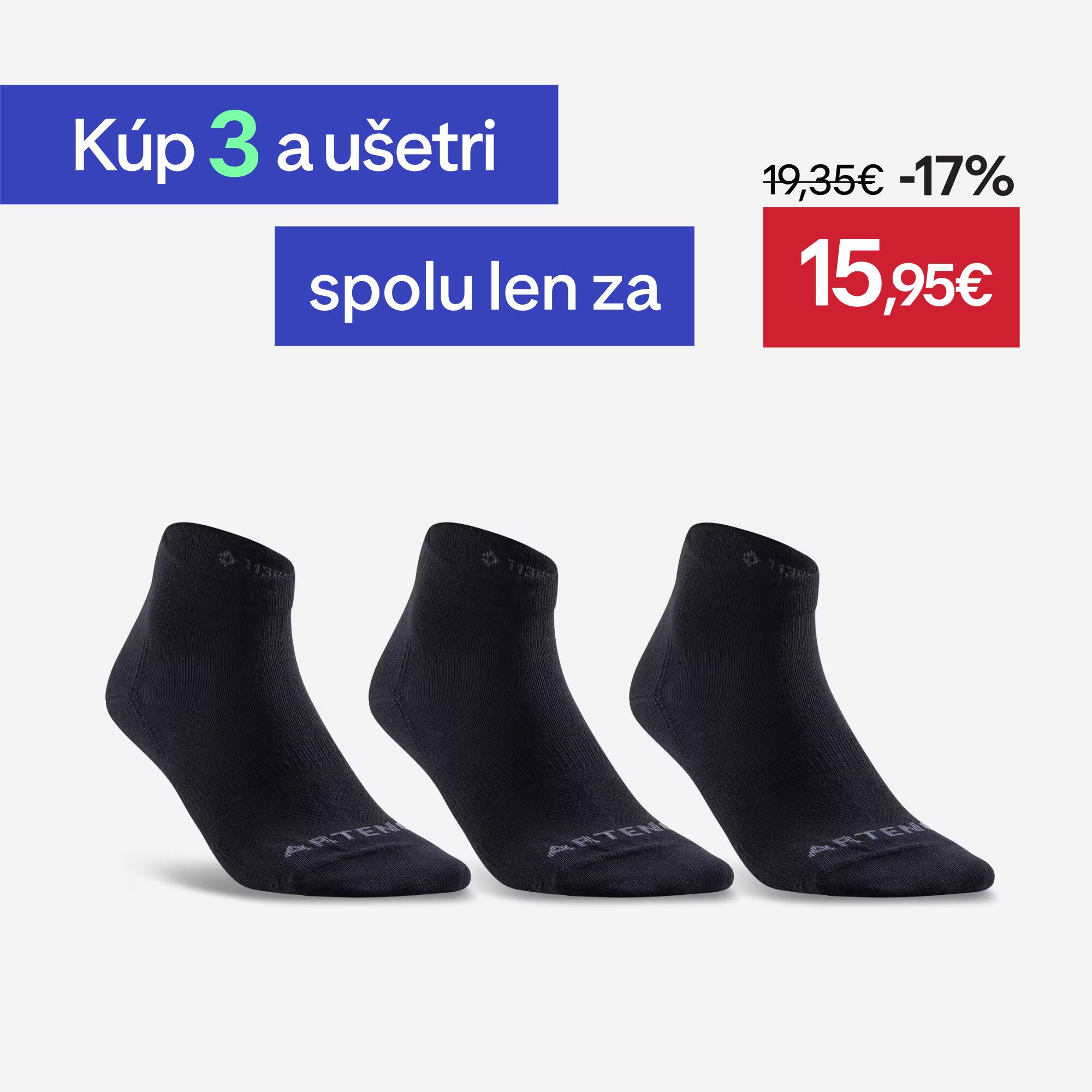 DECATHLON Športové ponožky RS 160 stredne vysoké 3 páry čierne 39-42