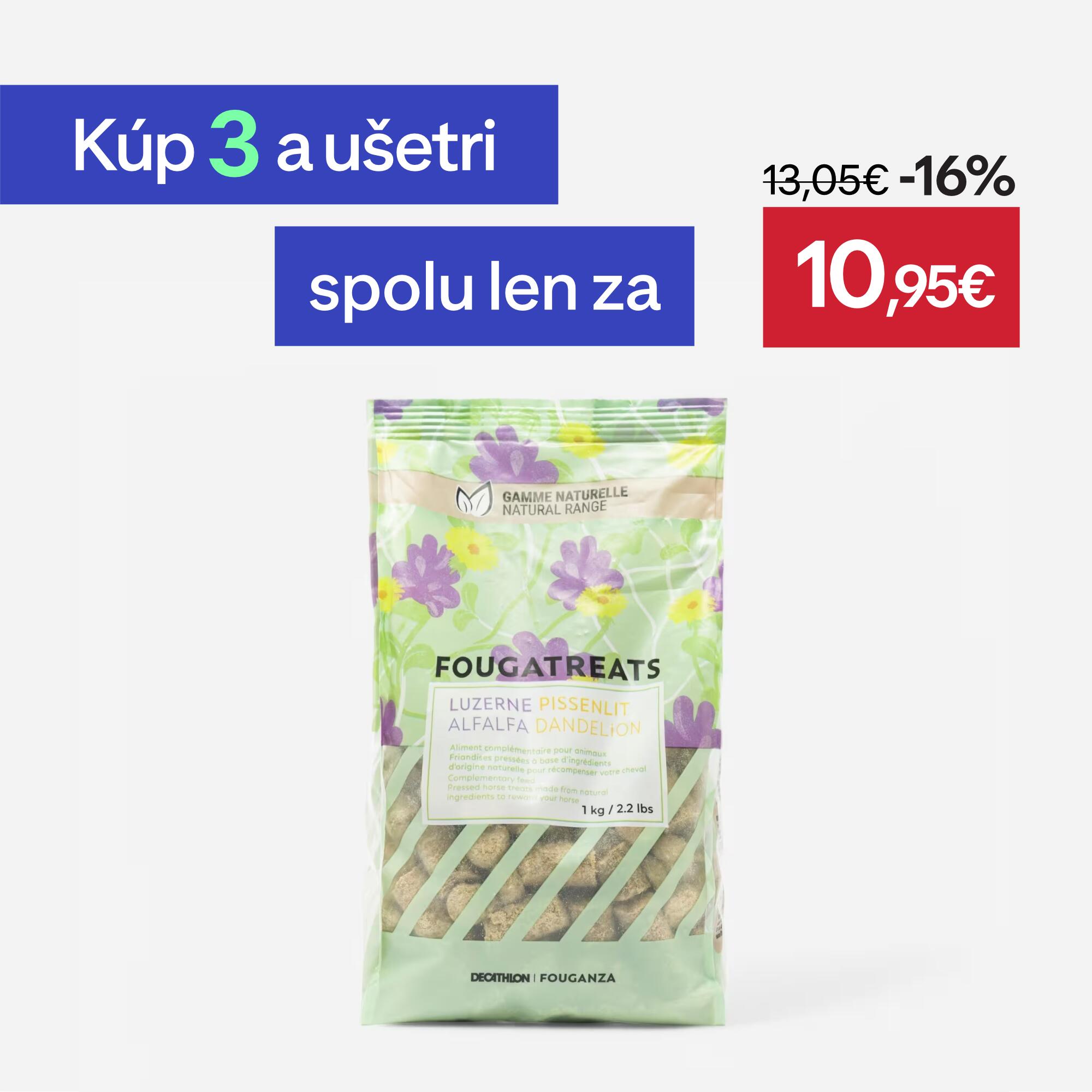 FOUGANZA Prírodné maškrty Fougatreats pre kone a poníky – púpava, lucerna 1 kg 1kg