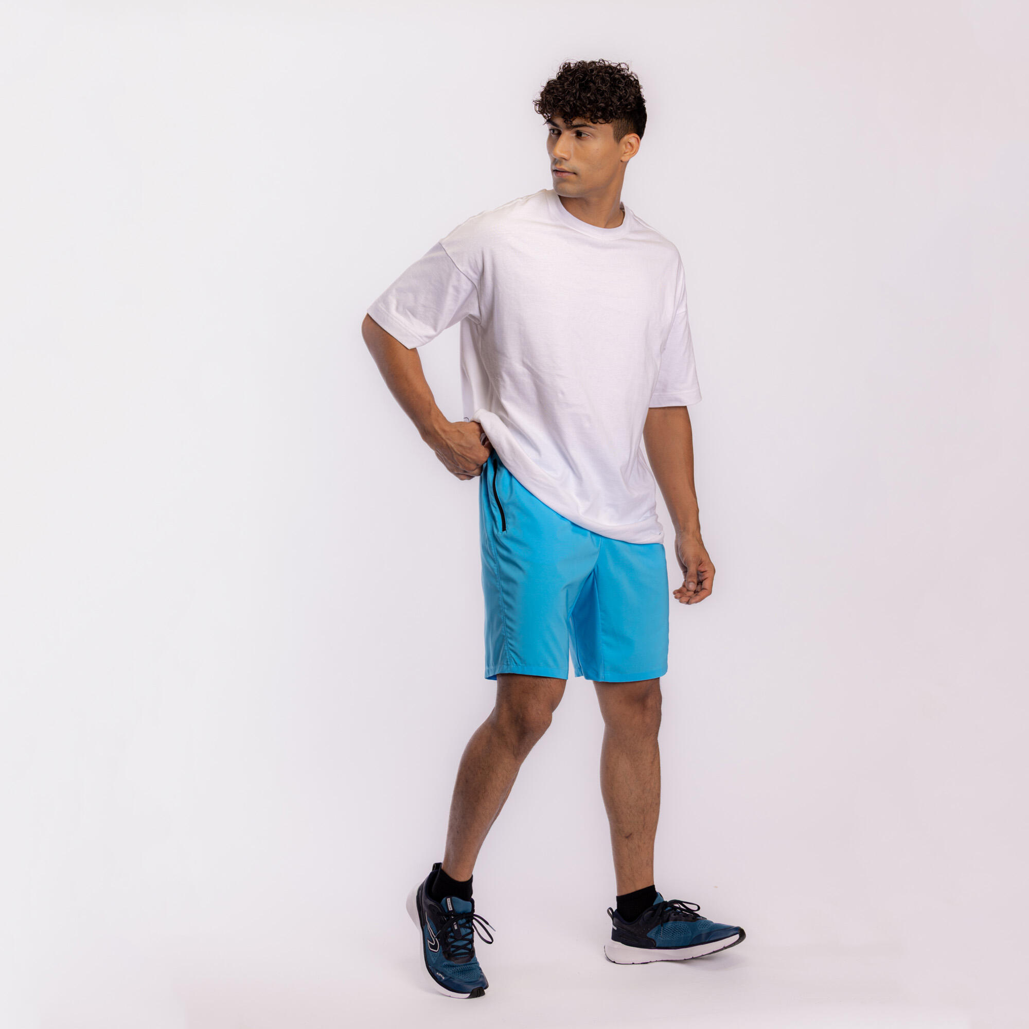 Men Gym Shorts Stretchable, Quick Dry with Zip Pockets - Blue