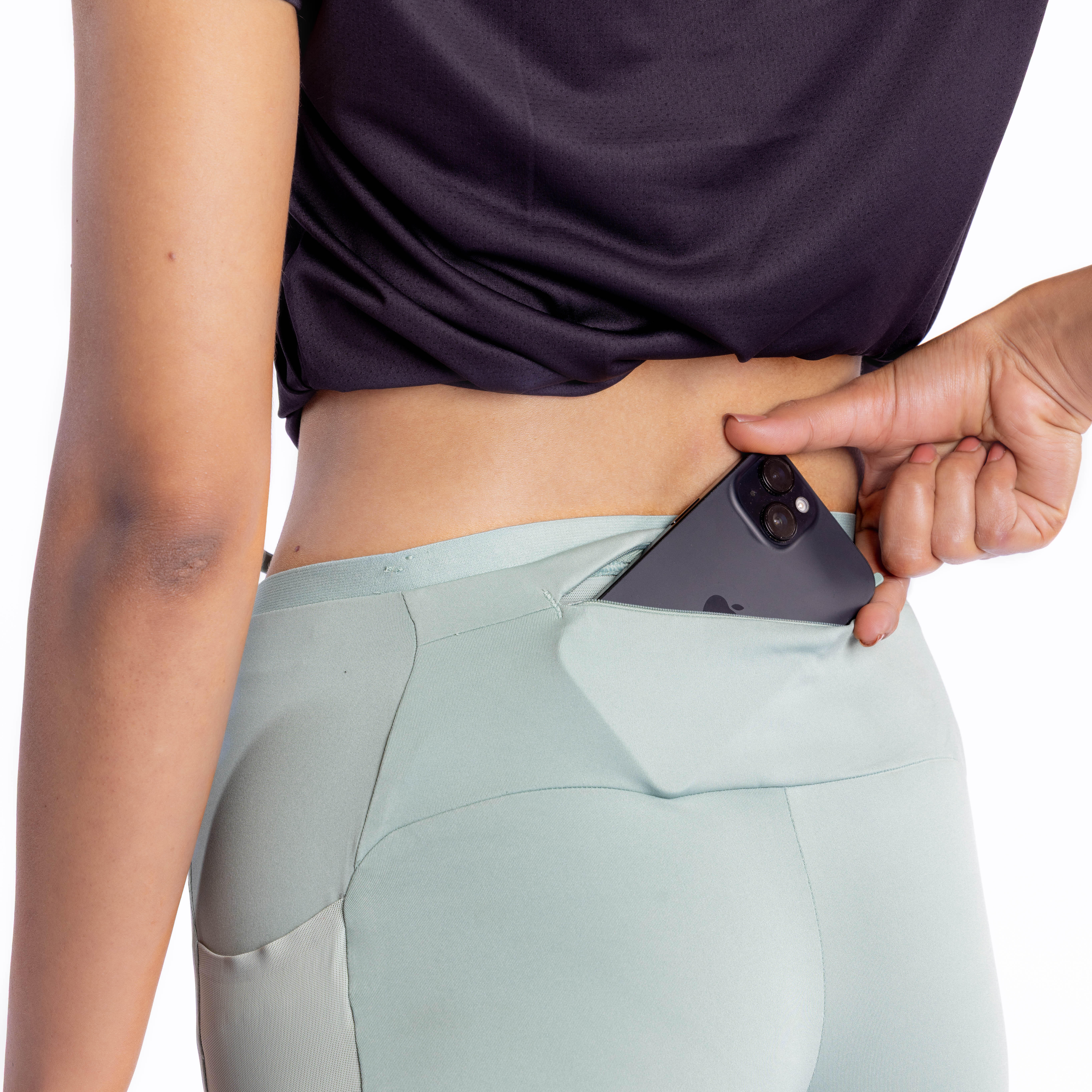 Women's running leggings - KIPRUN Run 500 Comfort light khaki