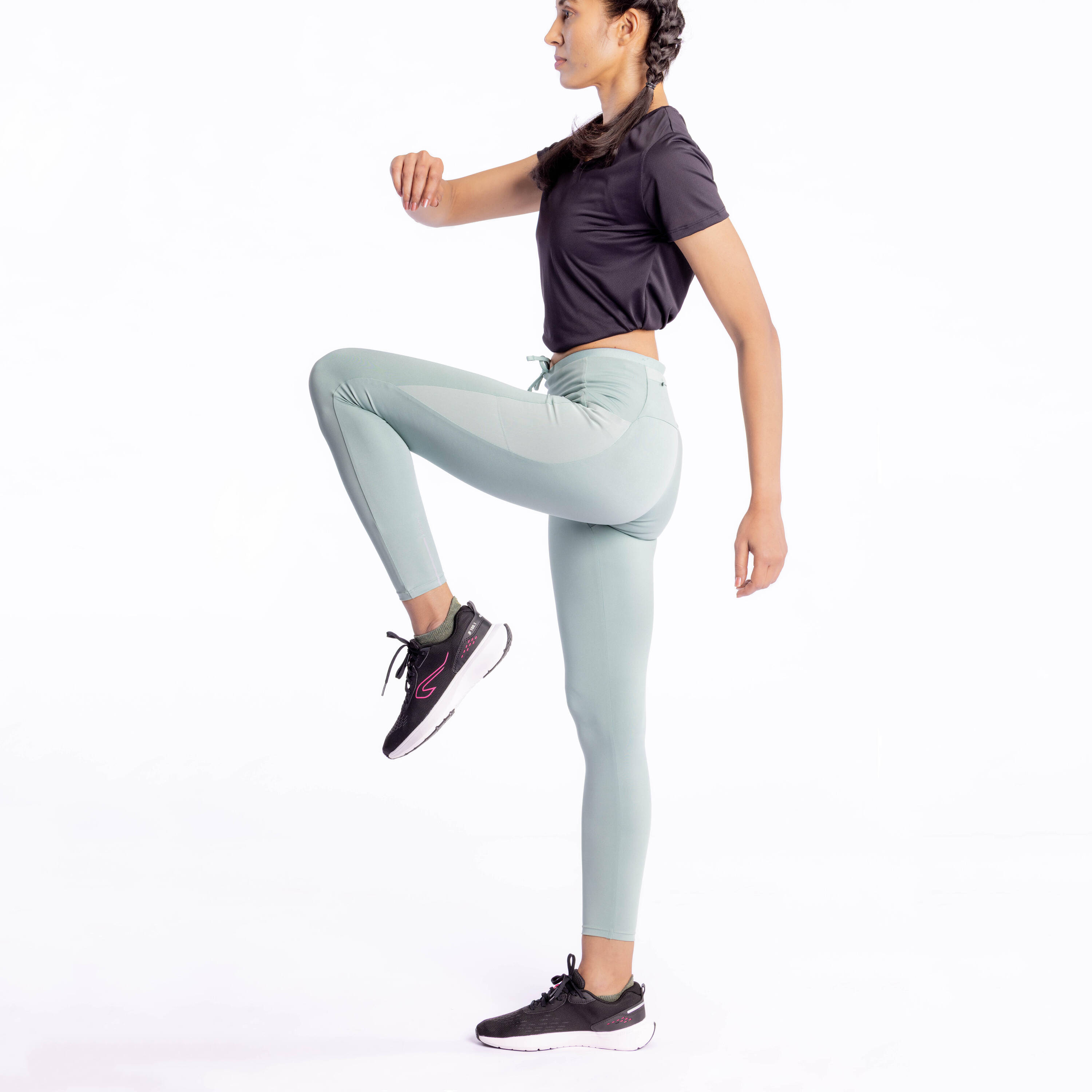 Women's running leggings - KIPRUN Run 500 Comfort light khaki -  1