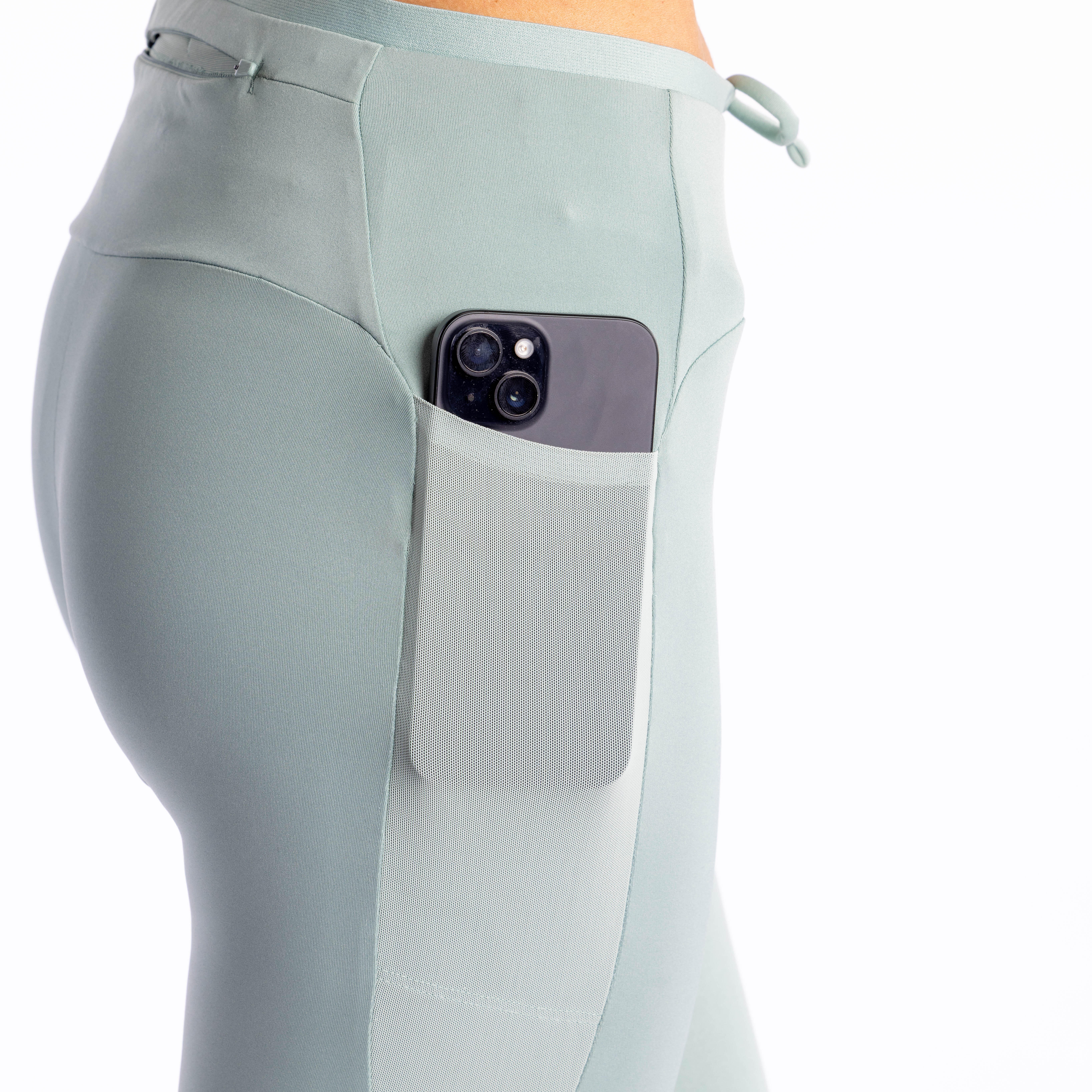 Women's running leggings - KIPRUN Run 500 Comfort light khaki