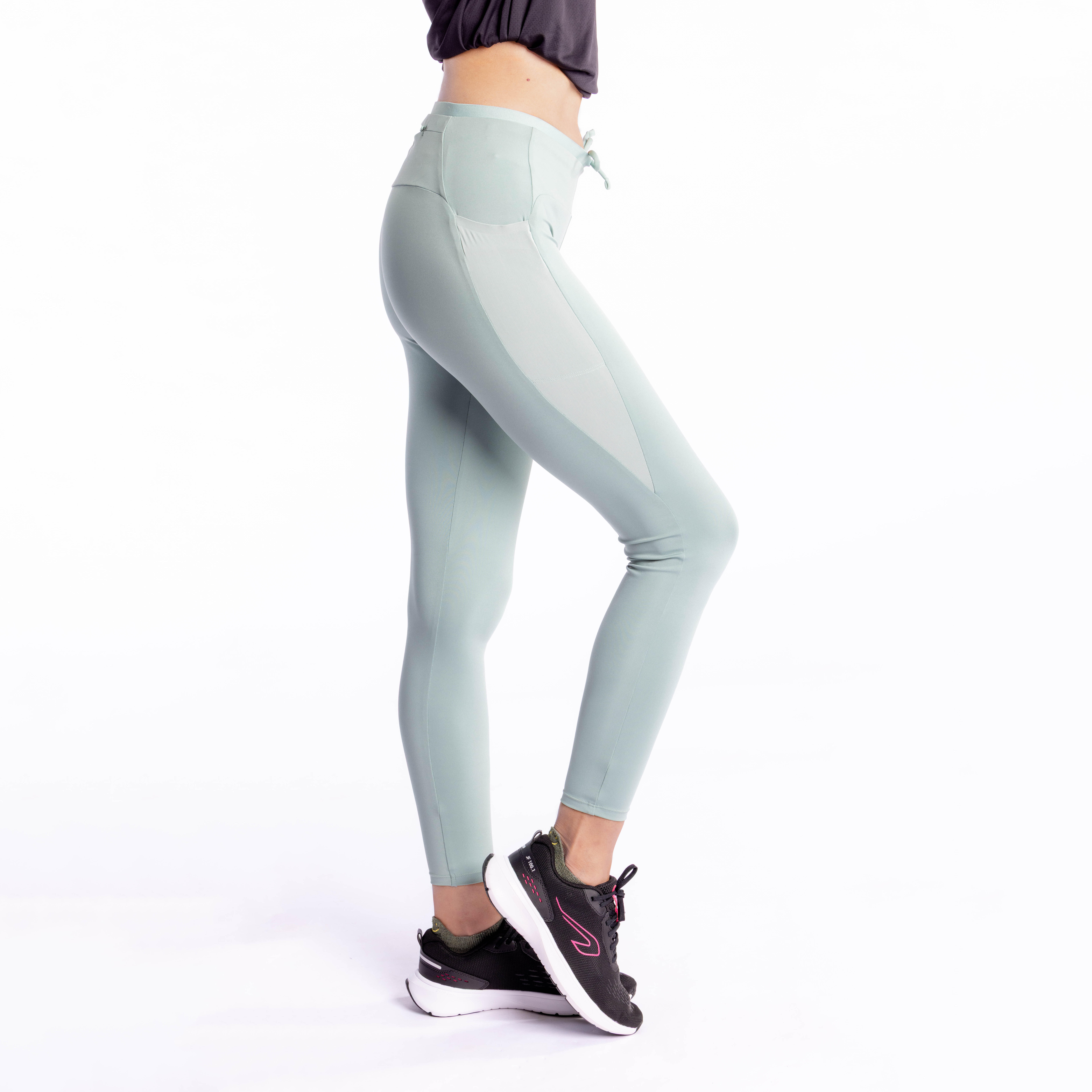 Women's running leggings - KIPRUN Run 500 Comfort light khaki
