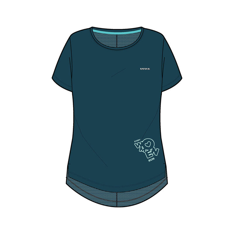 Tricou respirant de alergare Kiprun Run 500 Dry Albastru Damă