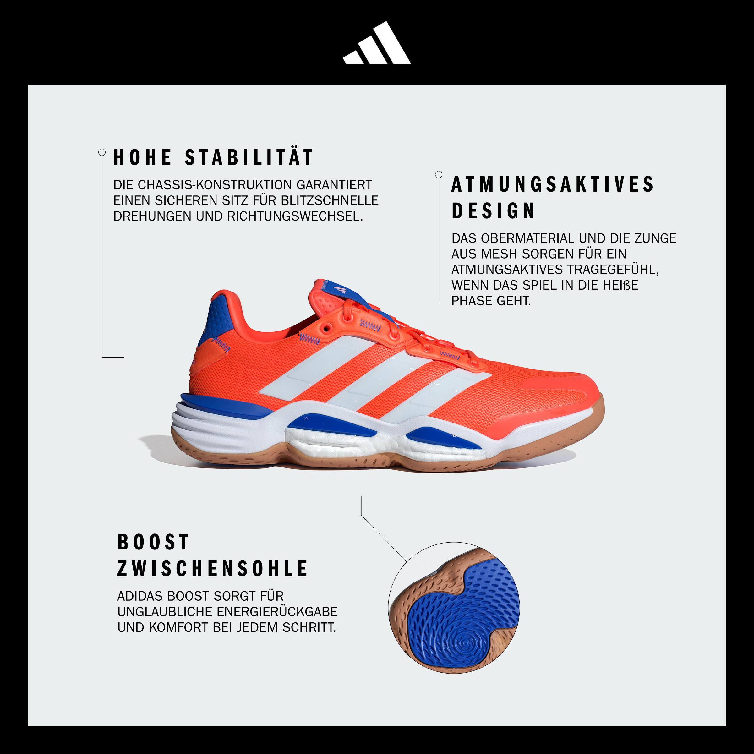 Damen/Herren Handballschuhe - ADIDAS Stabil 16 orange/blau 3/8