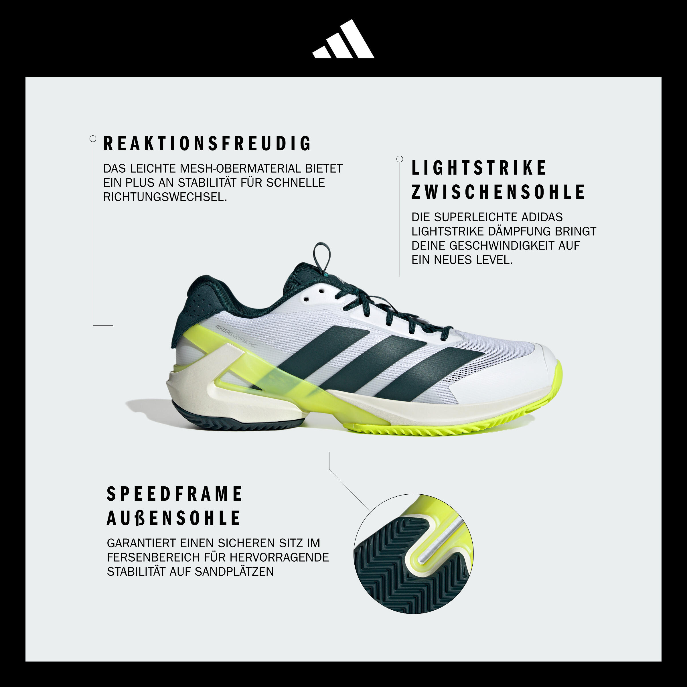 Herren Tennisschuhe Sandplatz - Adizero Ubersonic 5 weiß/grün  3/8