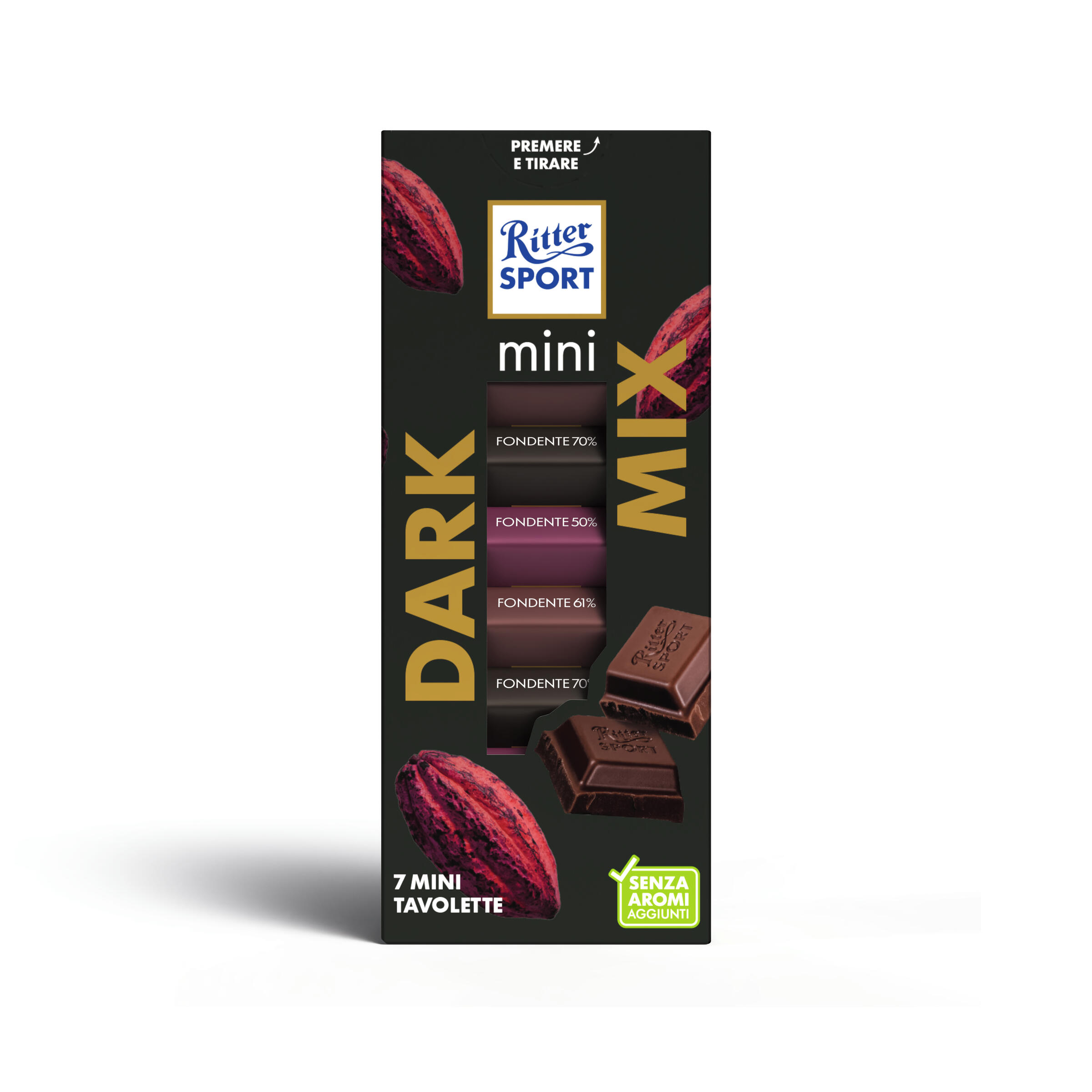 RITTER SPORT Barretta energetica Ritter Mini Tower, sette gusti al cioccolato fondente