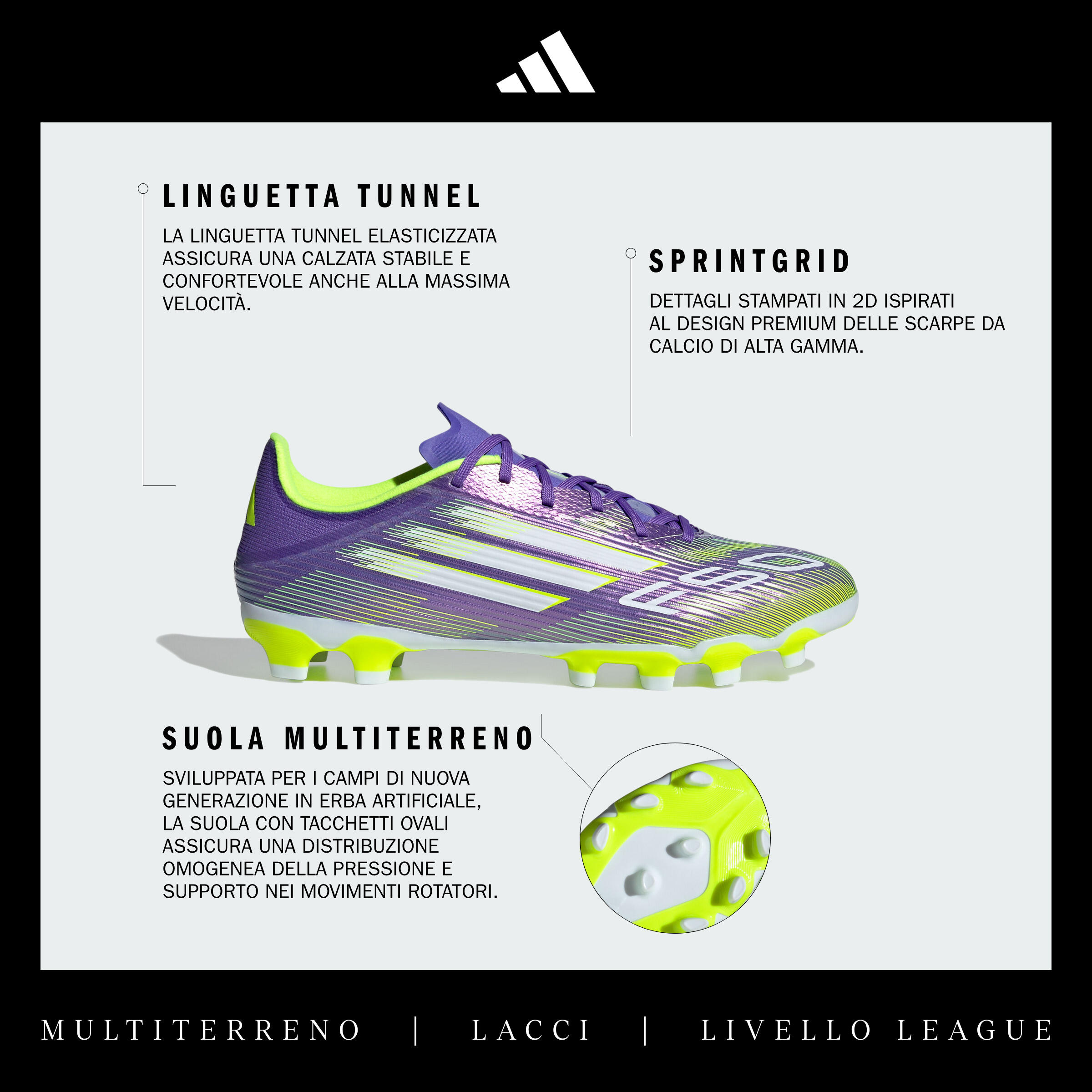Scarpe calcio adulto F50 LEAGUE MG viola-giallo 3/11