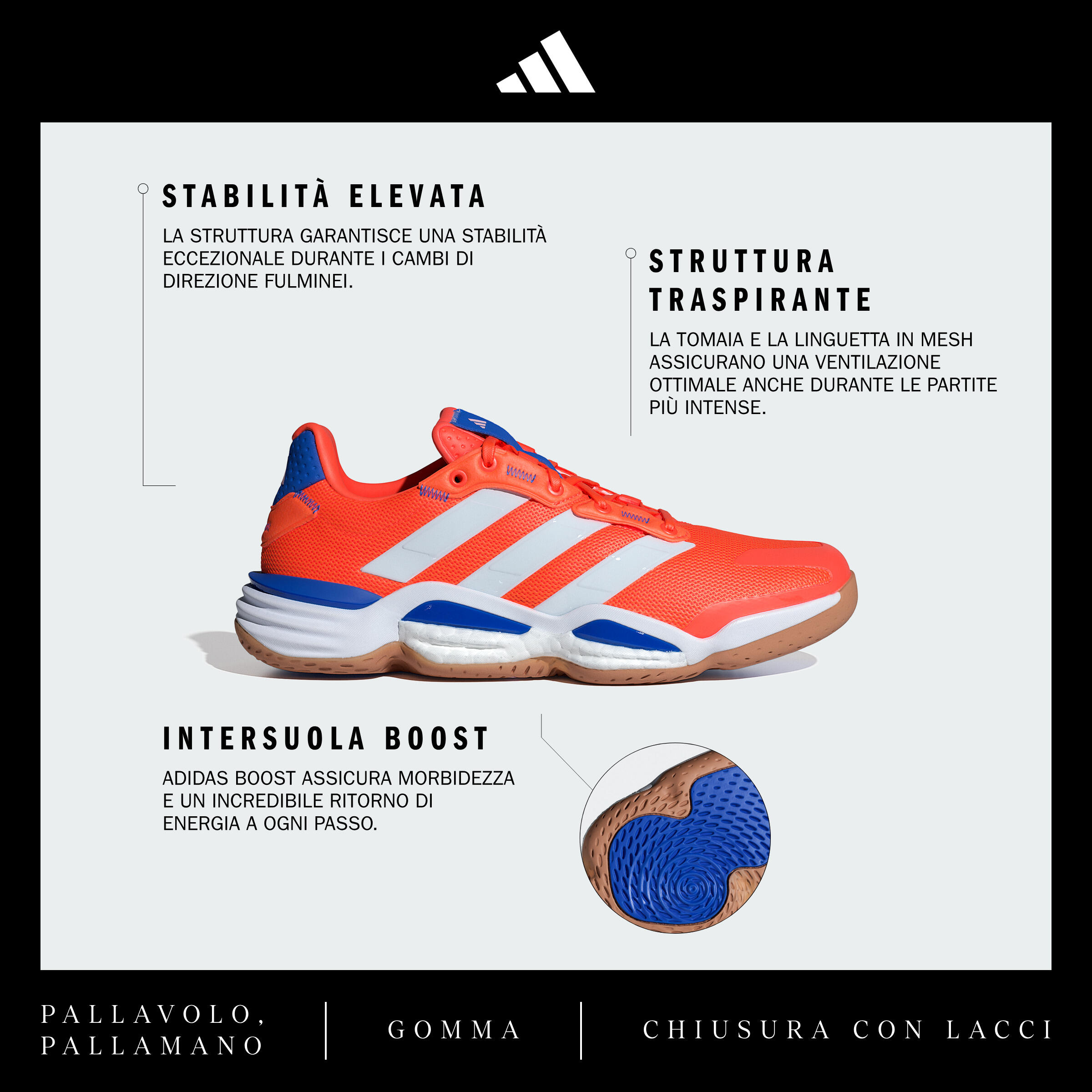 Scarpe pallamano adulto ADIDAS STABIL 16 arancione-blu 3/10