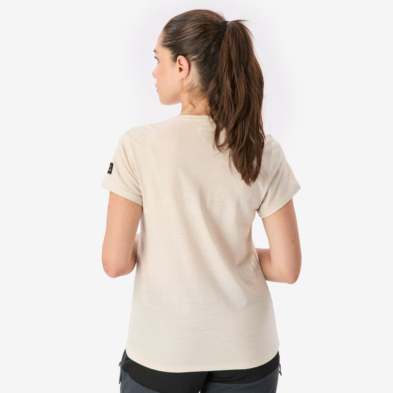 Tricou cu mânecă scurtă 100 % lână merinos, Bej, Damă