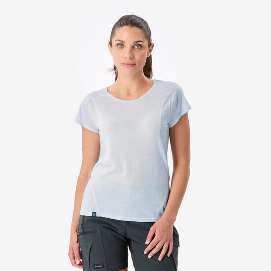 T-shirt de trek manches courtes en laine mérinos femme, Merino Resist bleu