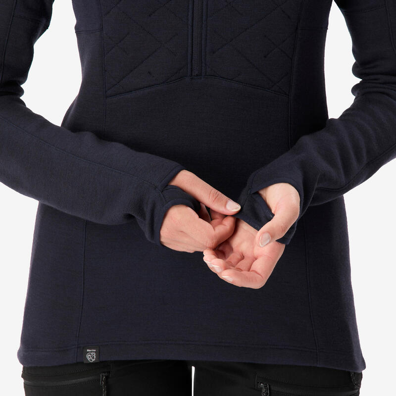 Bluză cu lână merinos Merino Resist Bleumarin Damă 