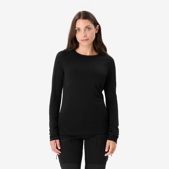 Merinoshirt Damen langarm 100 % Merinowolle - schwarz