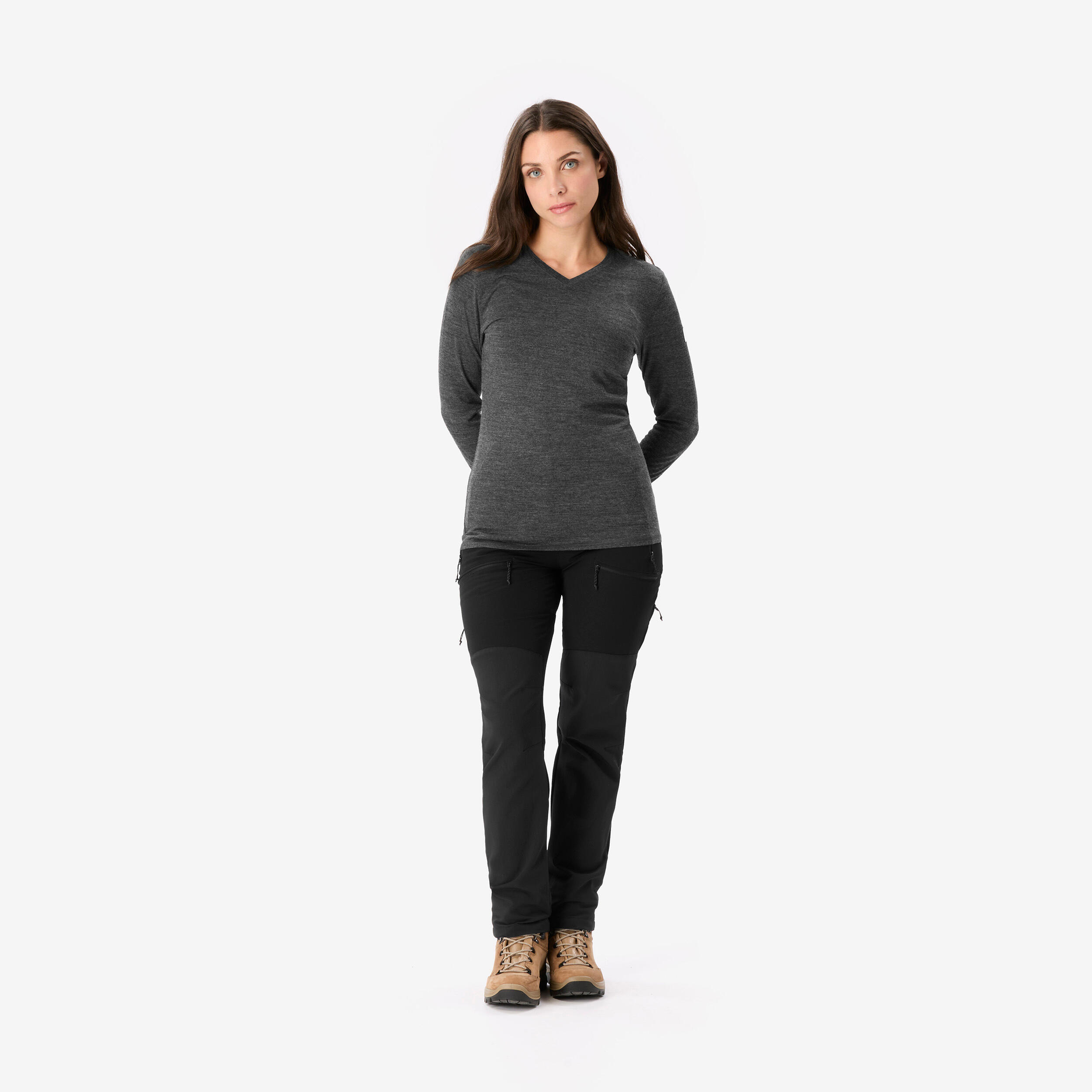 Chandail de longue randonnée à manches longues en mérinos femme, Merino Fresh 2/9