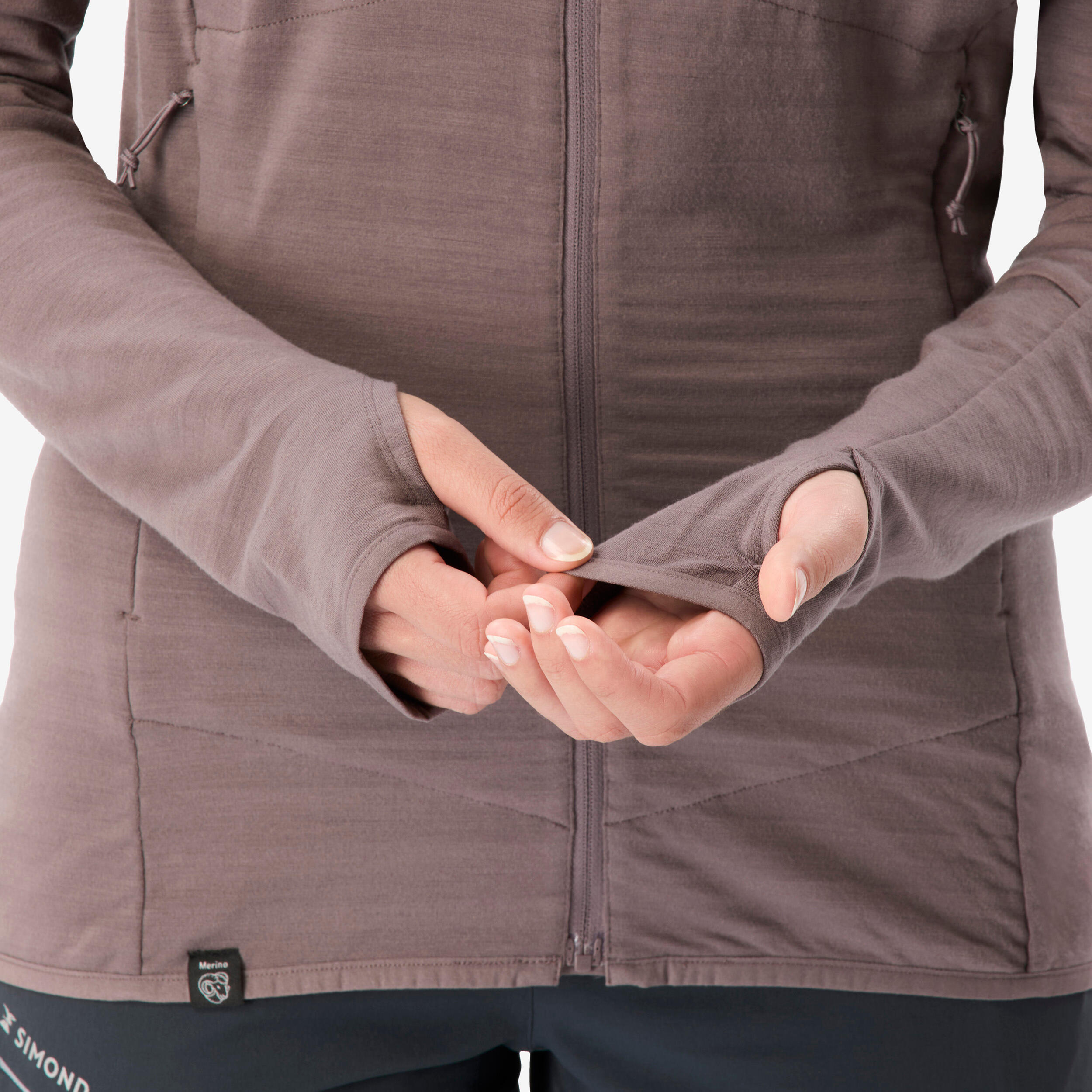 Pull technique à capuche en laine mérinos femme, Resist marron 5/11