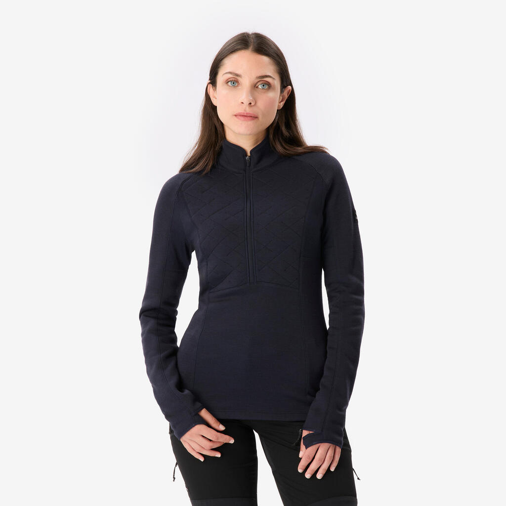Majica dugih rukava od merino vune ženska Merino Resist - teget
