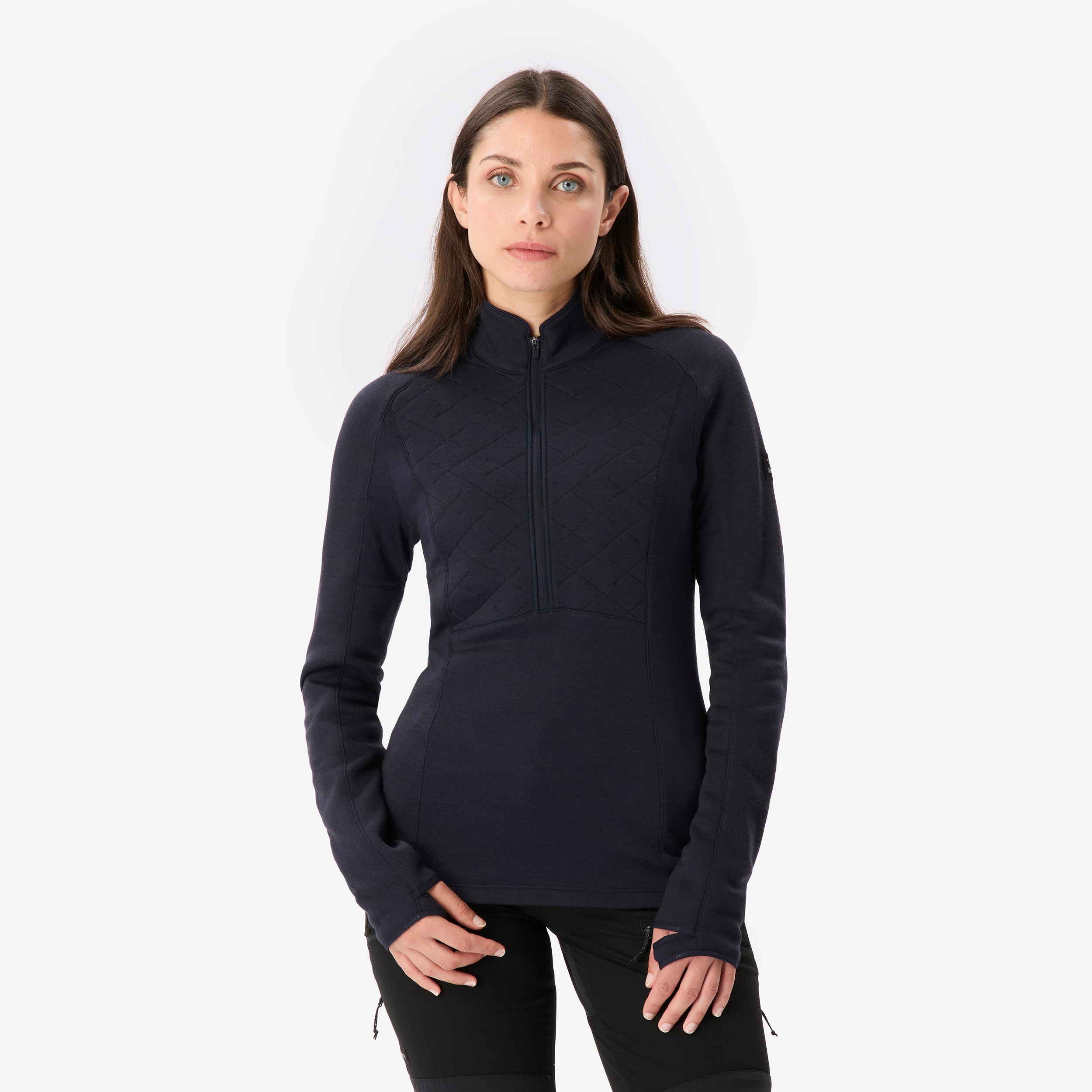 T-shirt manches longues en laine mérinos femme, merino resist bleu marine - Randonnée - Trek - FORCLAZ- Clubs - Entreprises - Collectivités - Associations